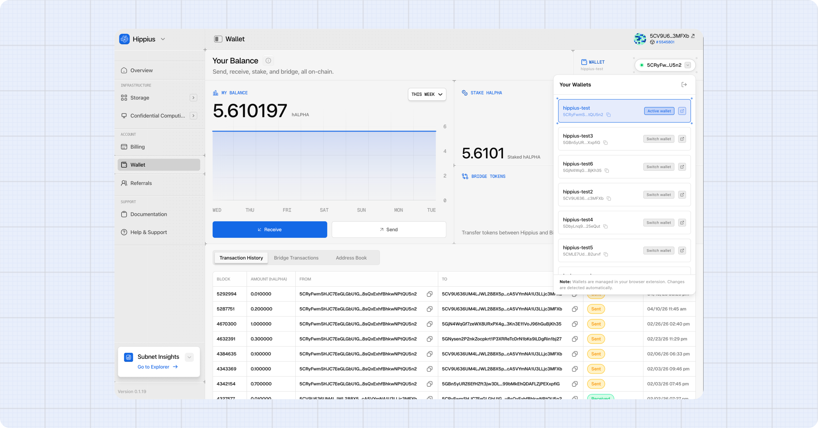 Active wallet dropdown