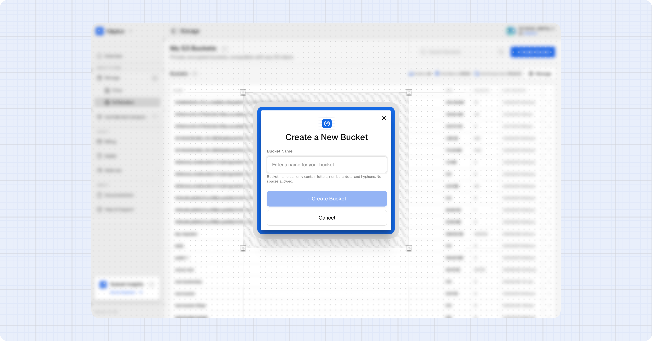 Create bucket dialog