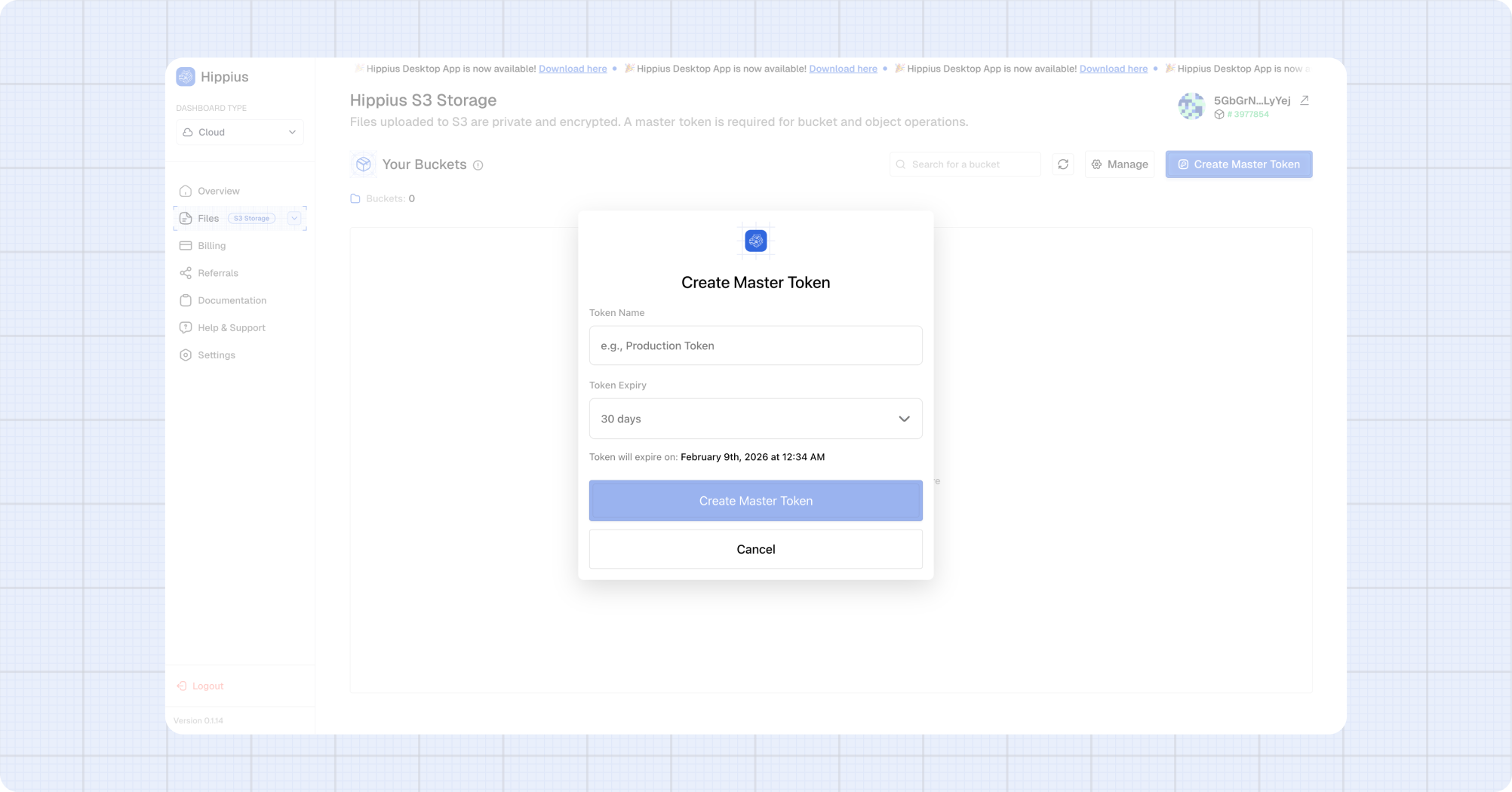 Create Master Token Dialog