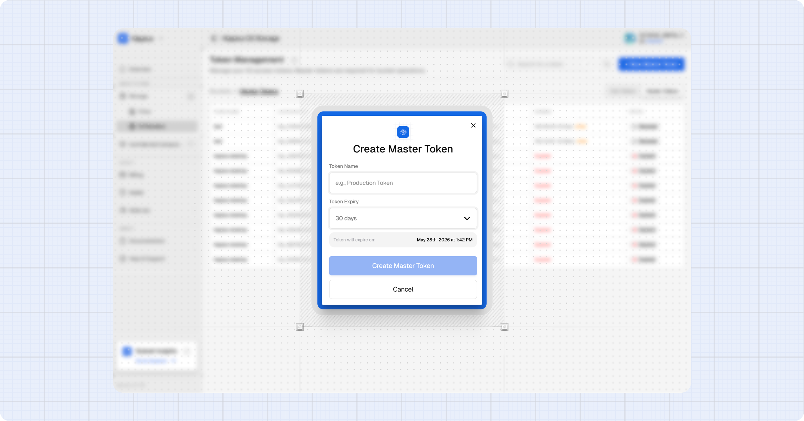 Create master token dialog