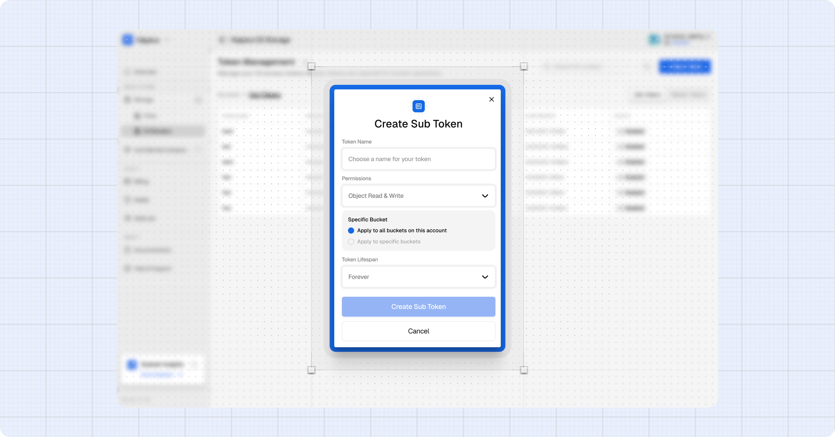 Create sub-token dialog