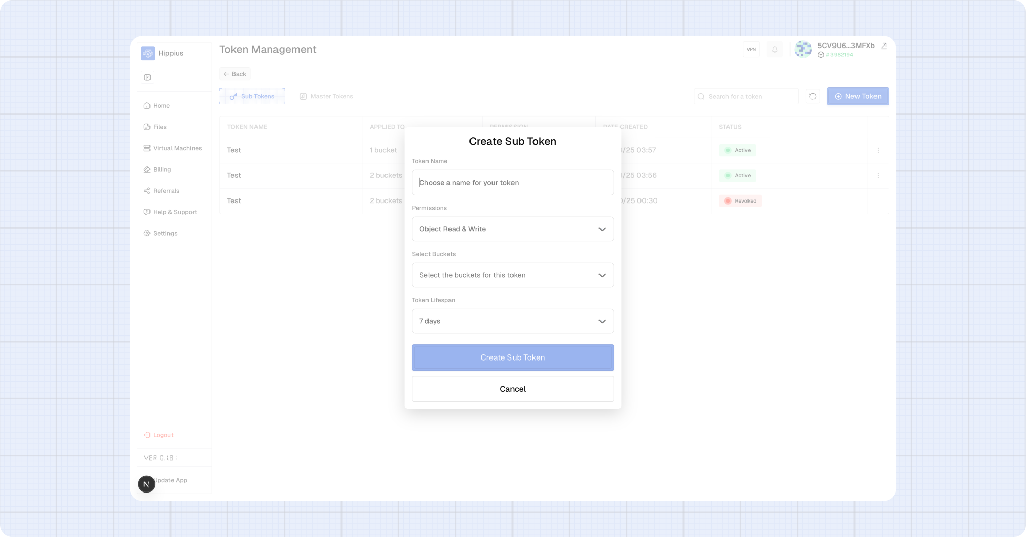 Create Sub Token Dialog