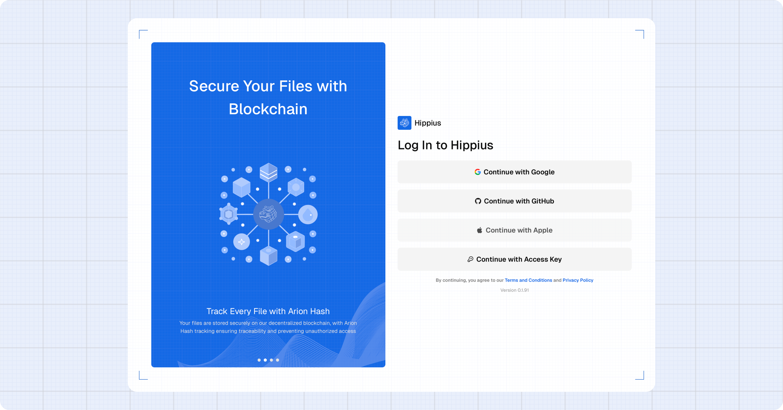 Google, Continue with GitHub, Continue with Apple, and Continue with Access Key Login Screen