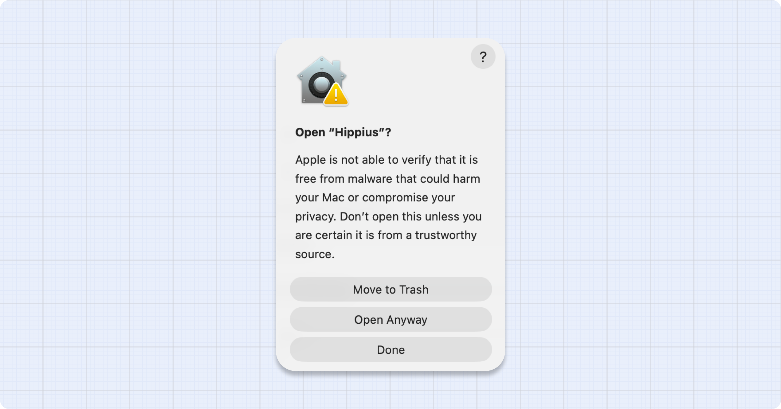 macOS confirmation dialog to open Hippius
