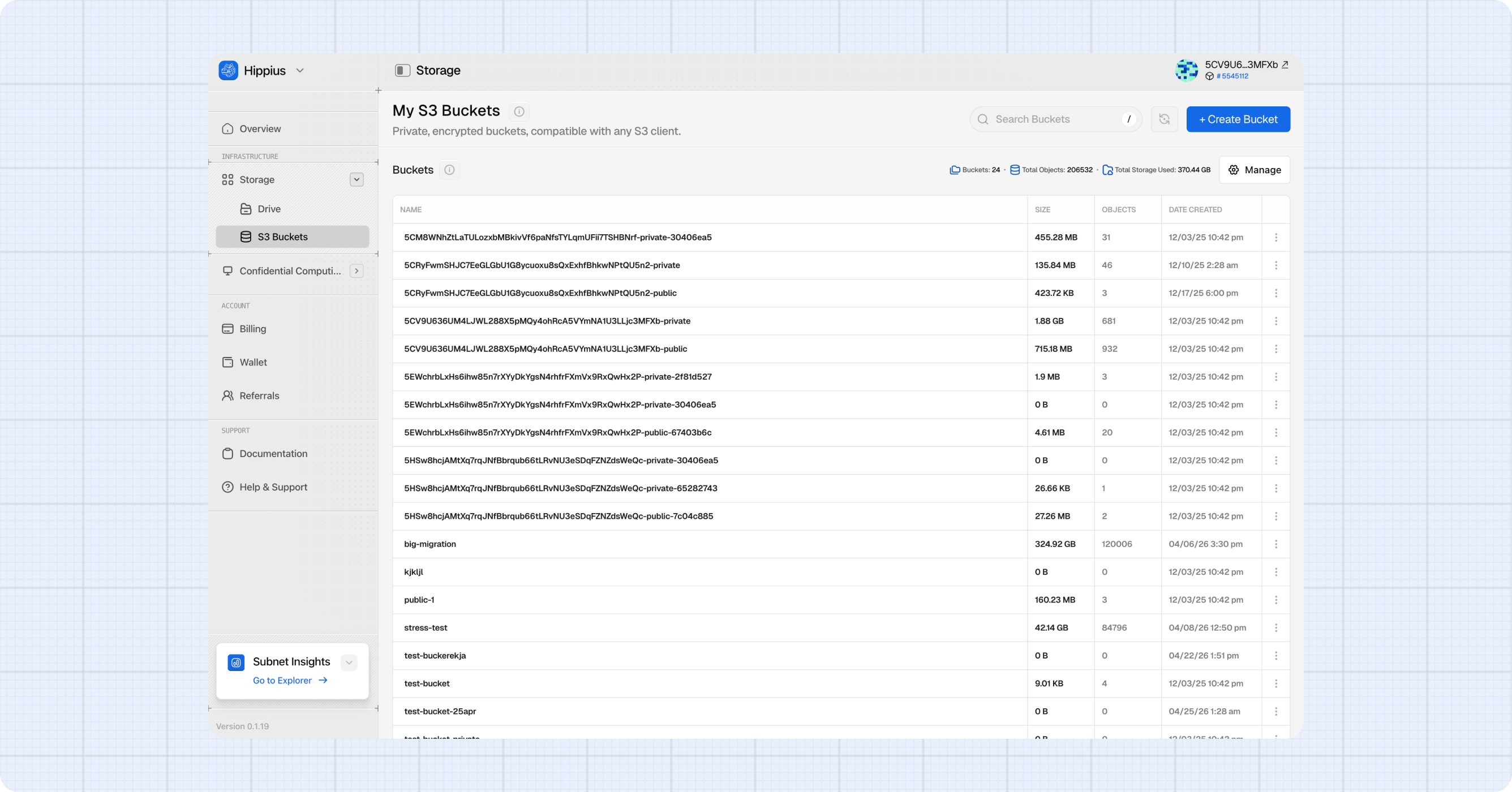 S3 Buckets page