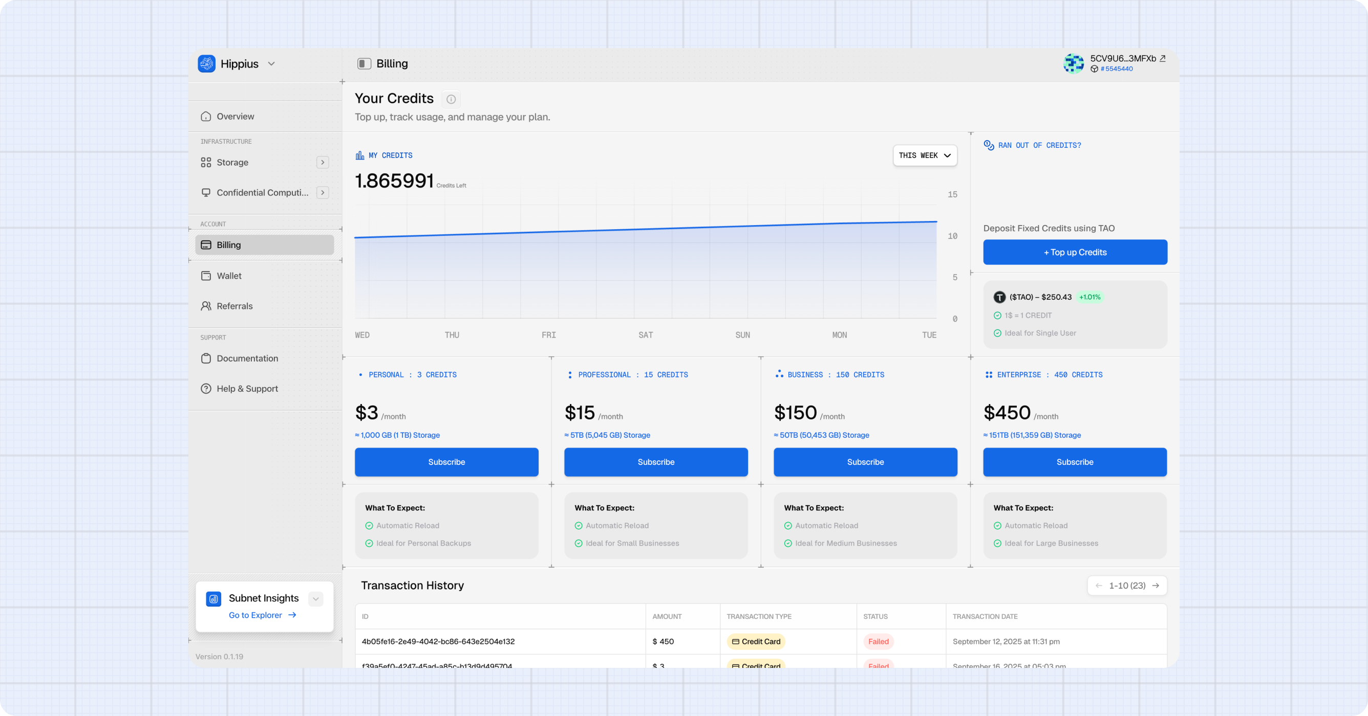 Billing page