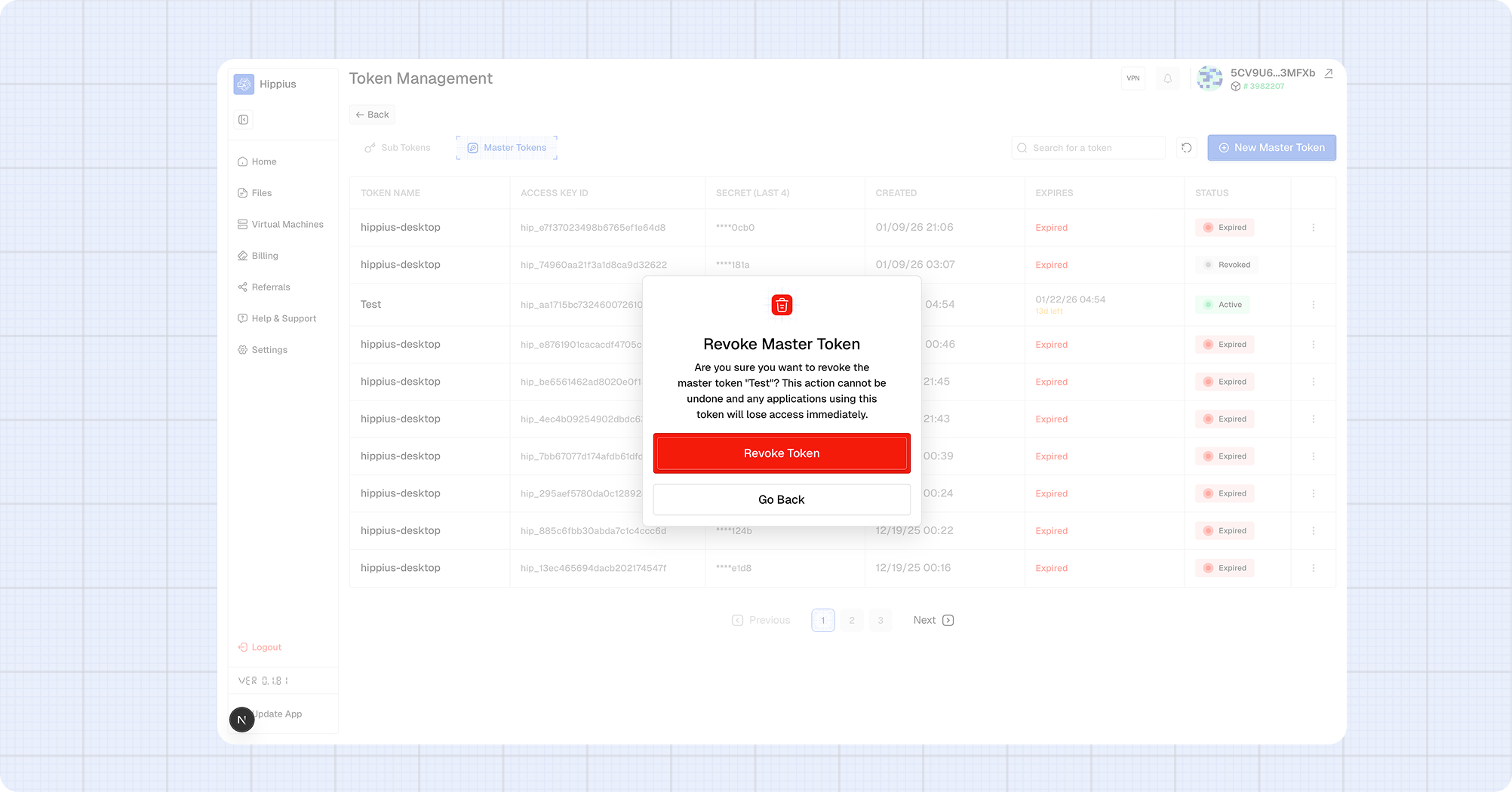 Revoke Master Token Dialog