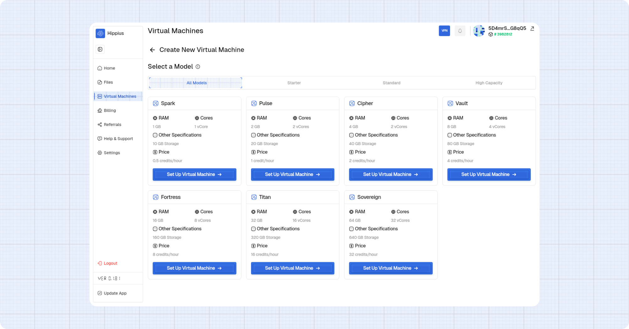 Select a model for a new VM