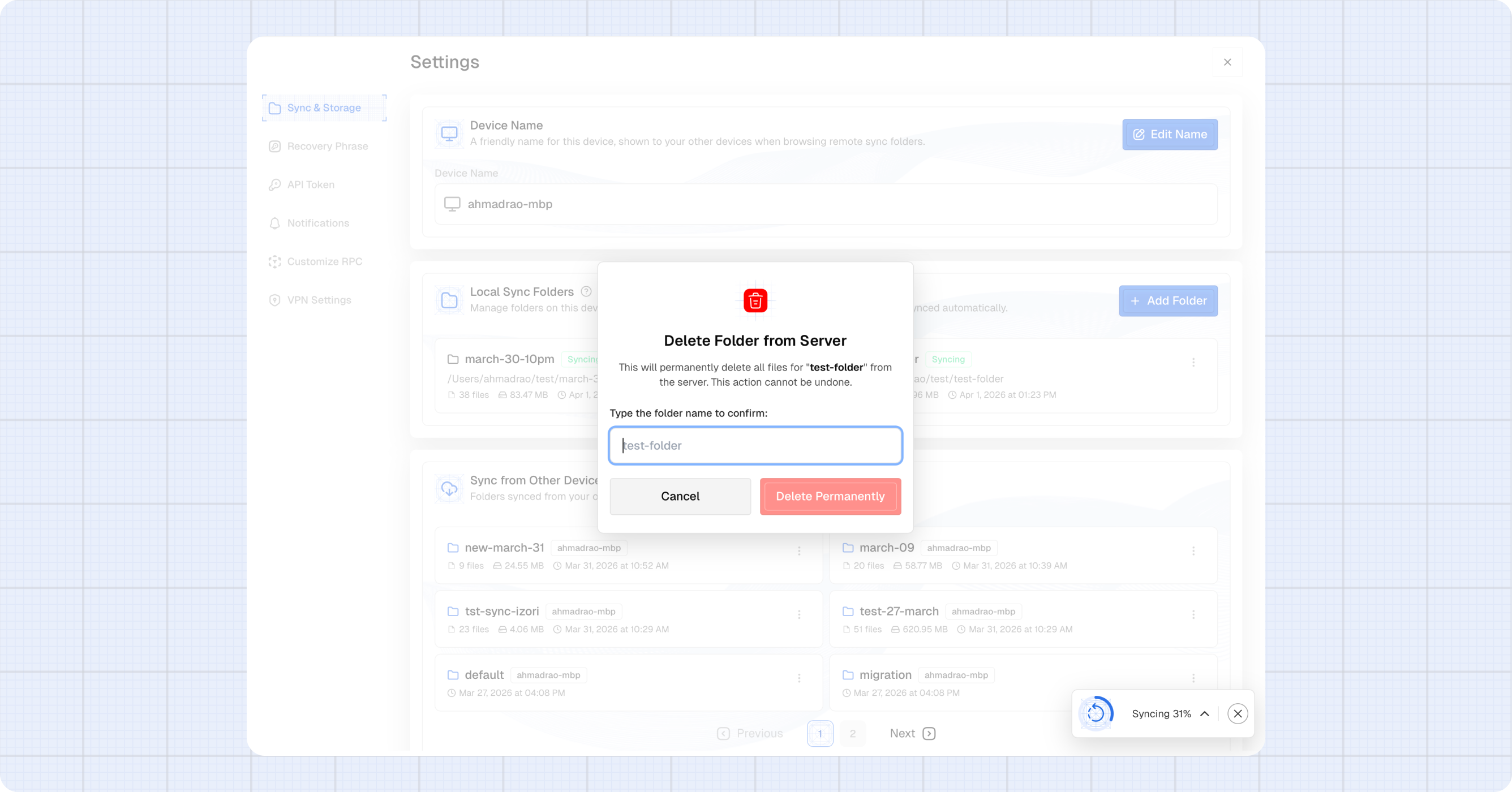 Delete from server confirmation
