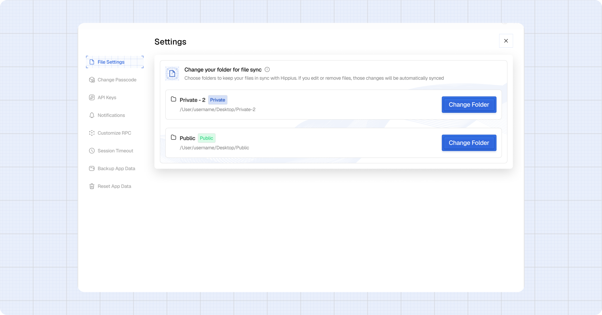 File settings screen