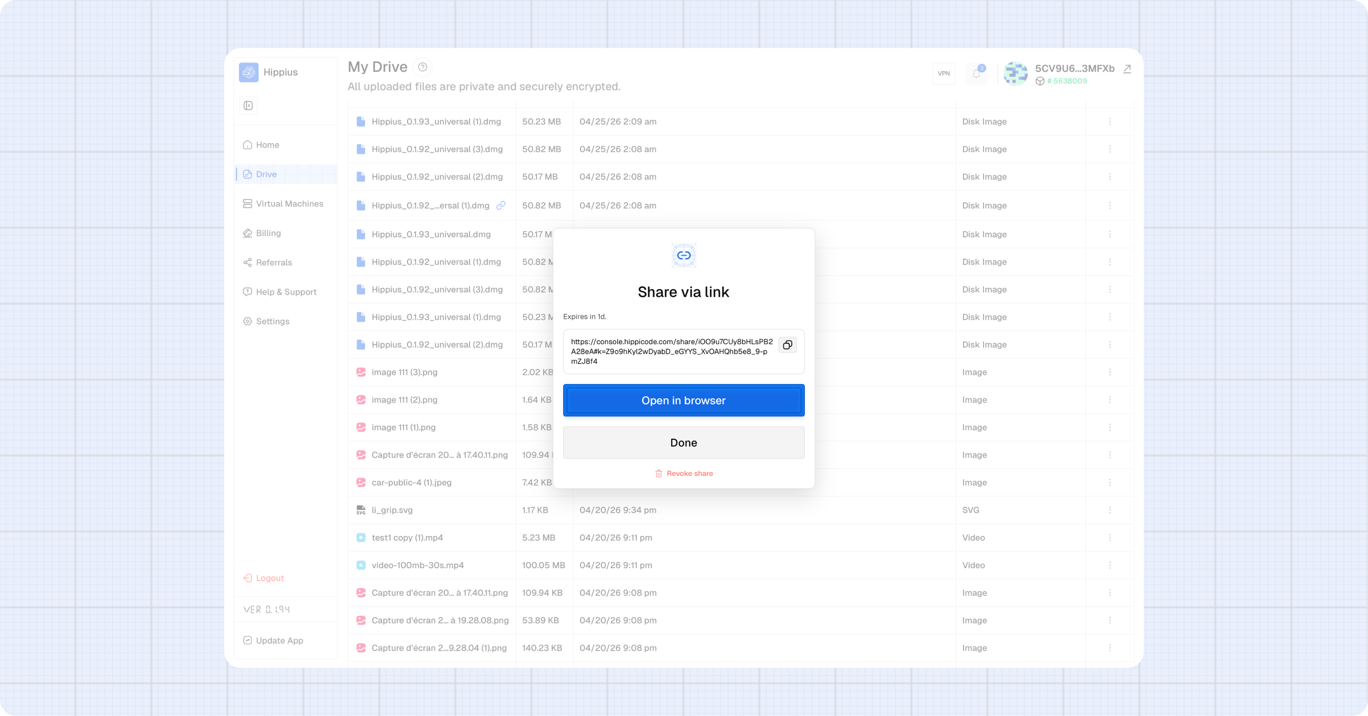 Share creation dialog
