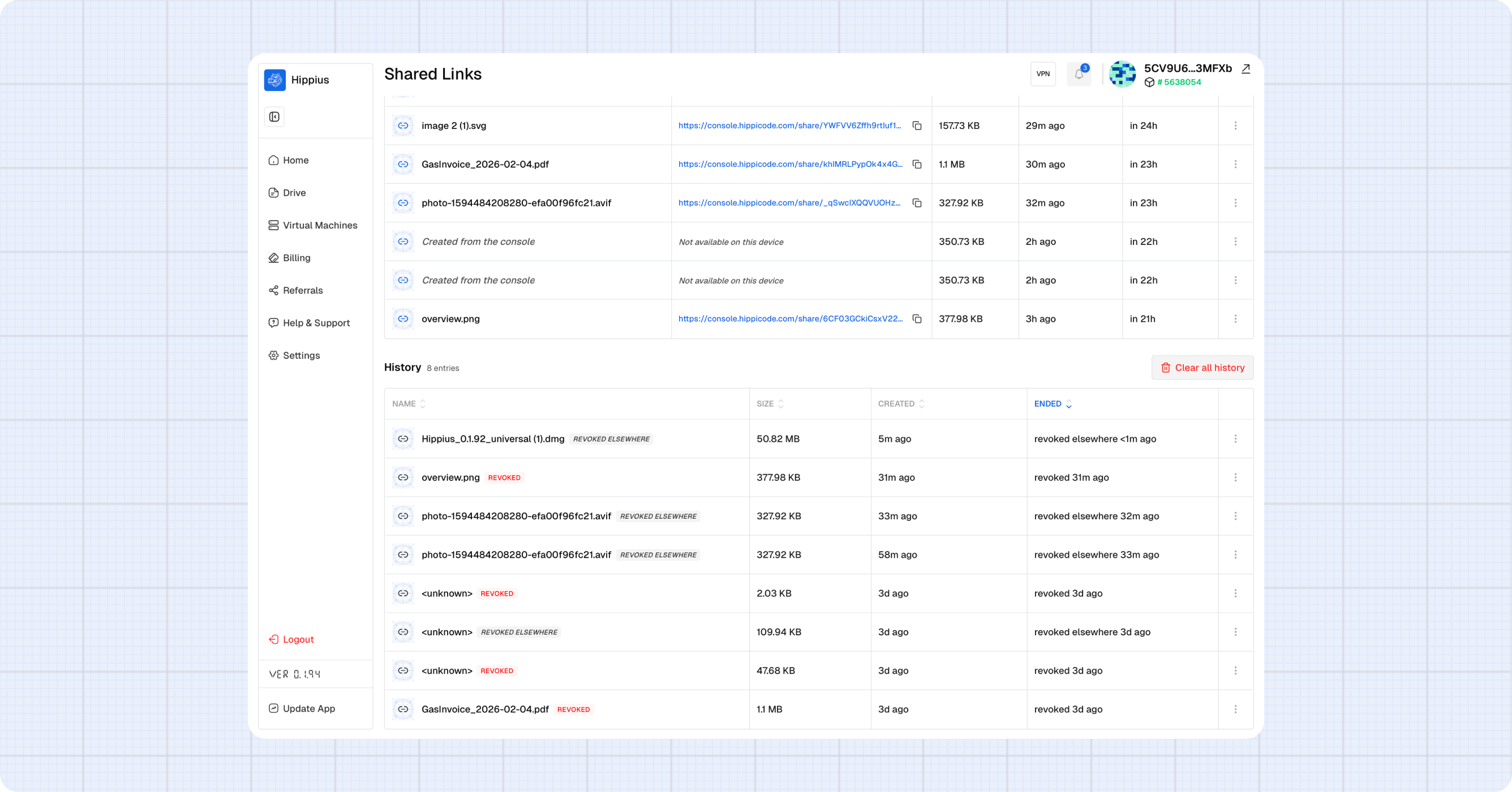 Share history section