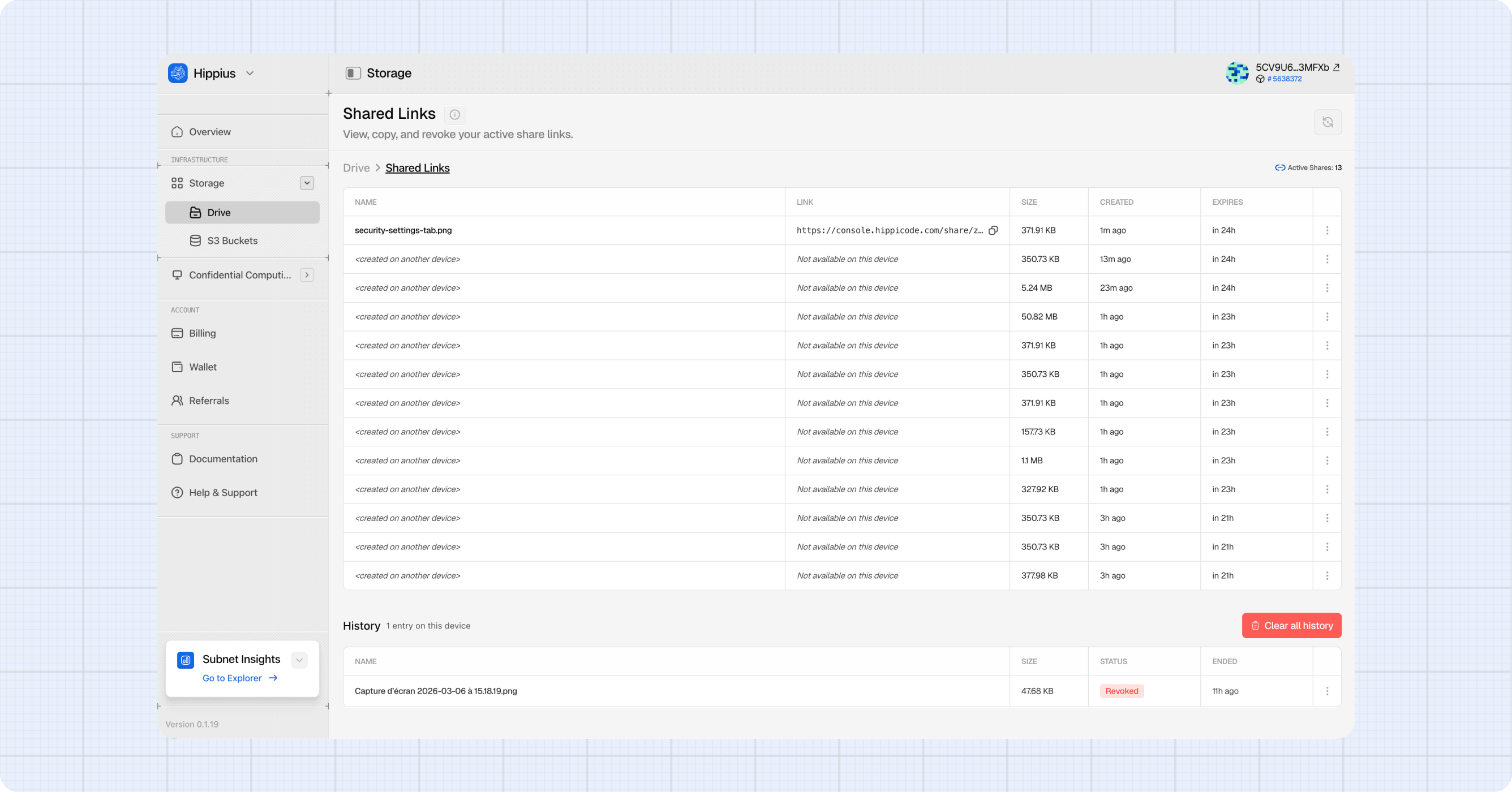 Shared Links page overview