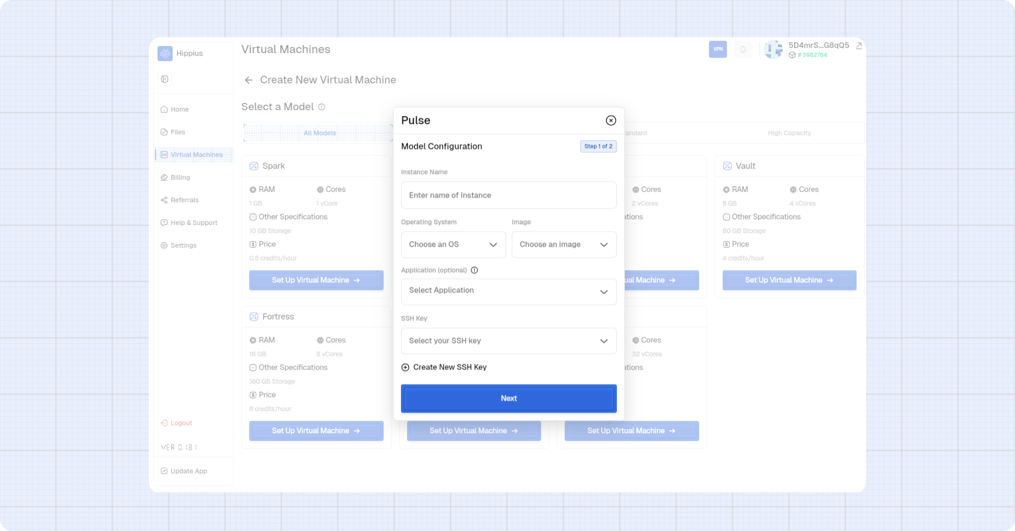 Create VM step 1 filled