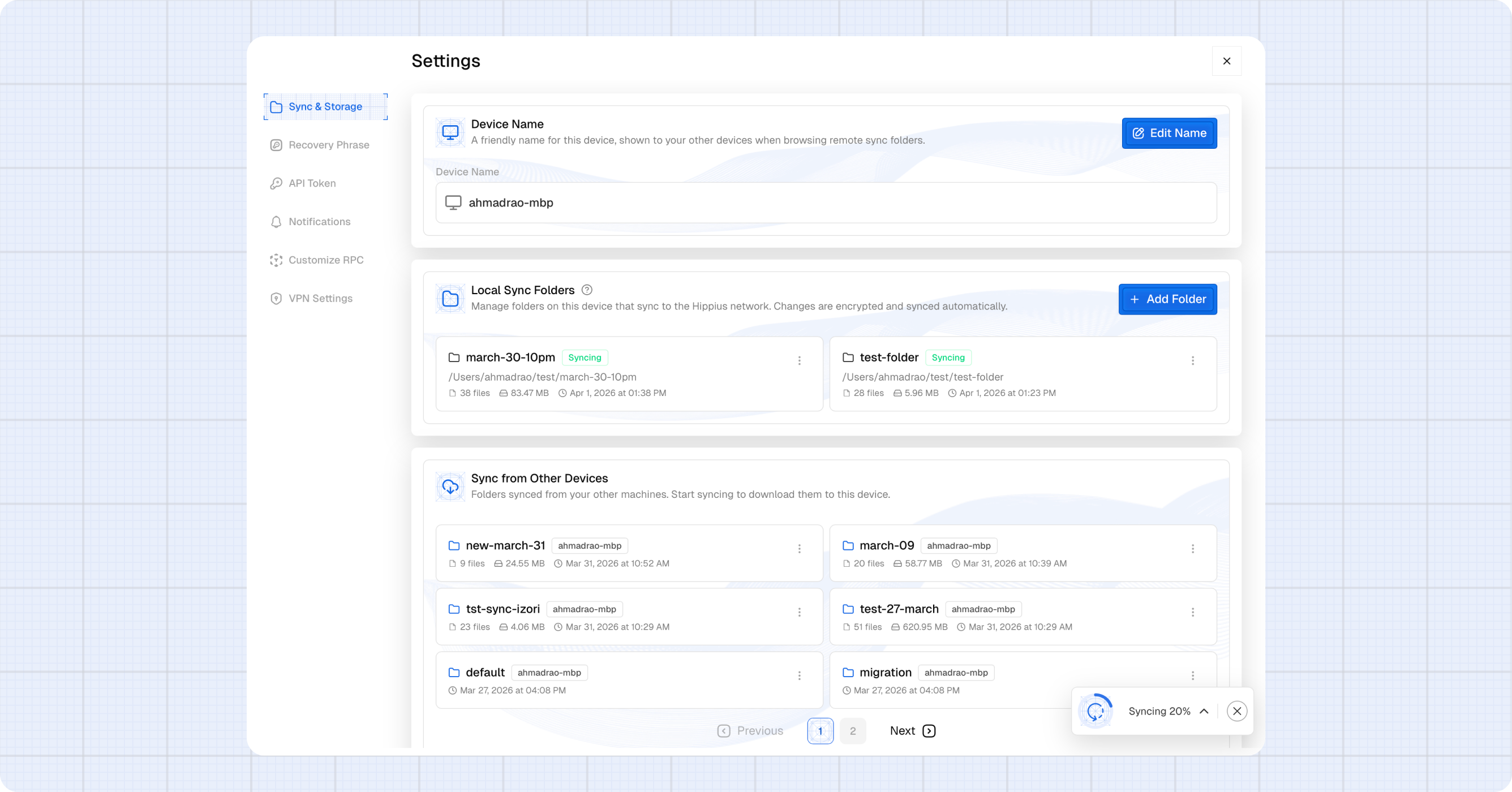 Sync &amp; Storage settings