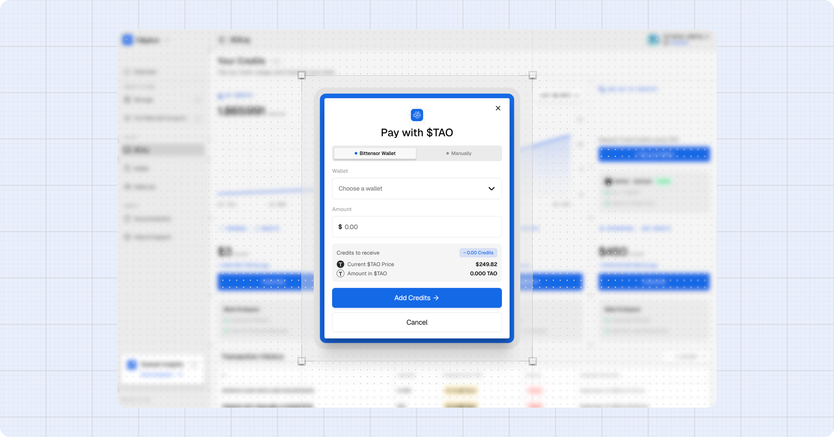 Pay with TAO — Bittensor Wallet tab