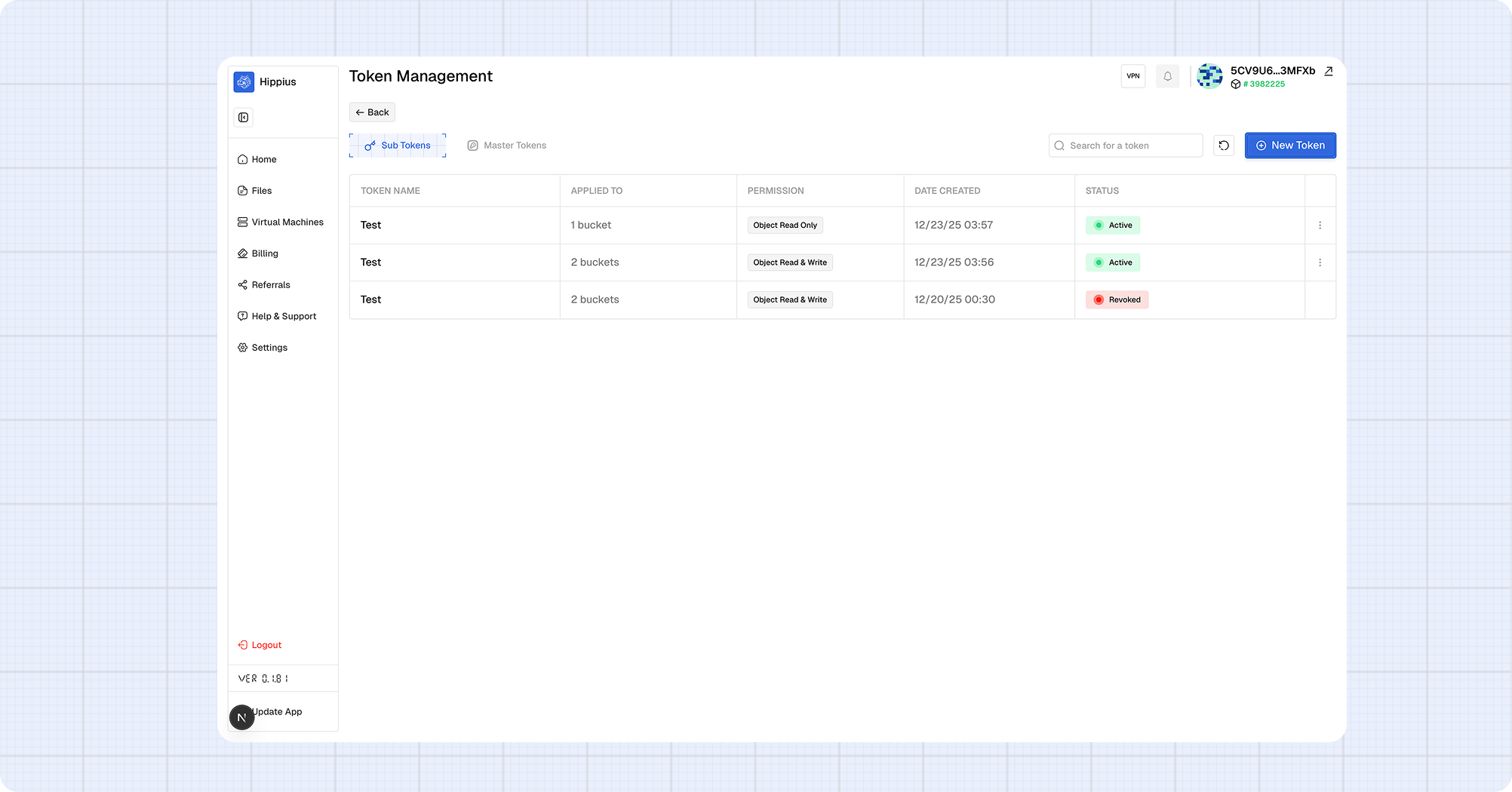 Token Management Interface