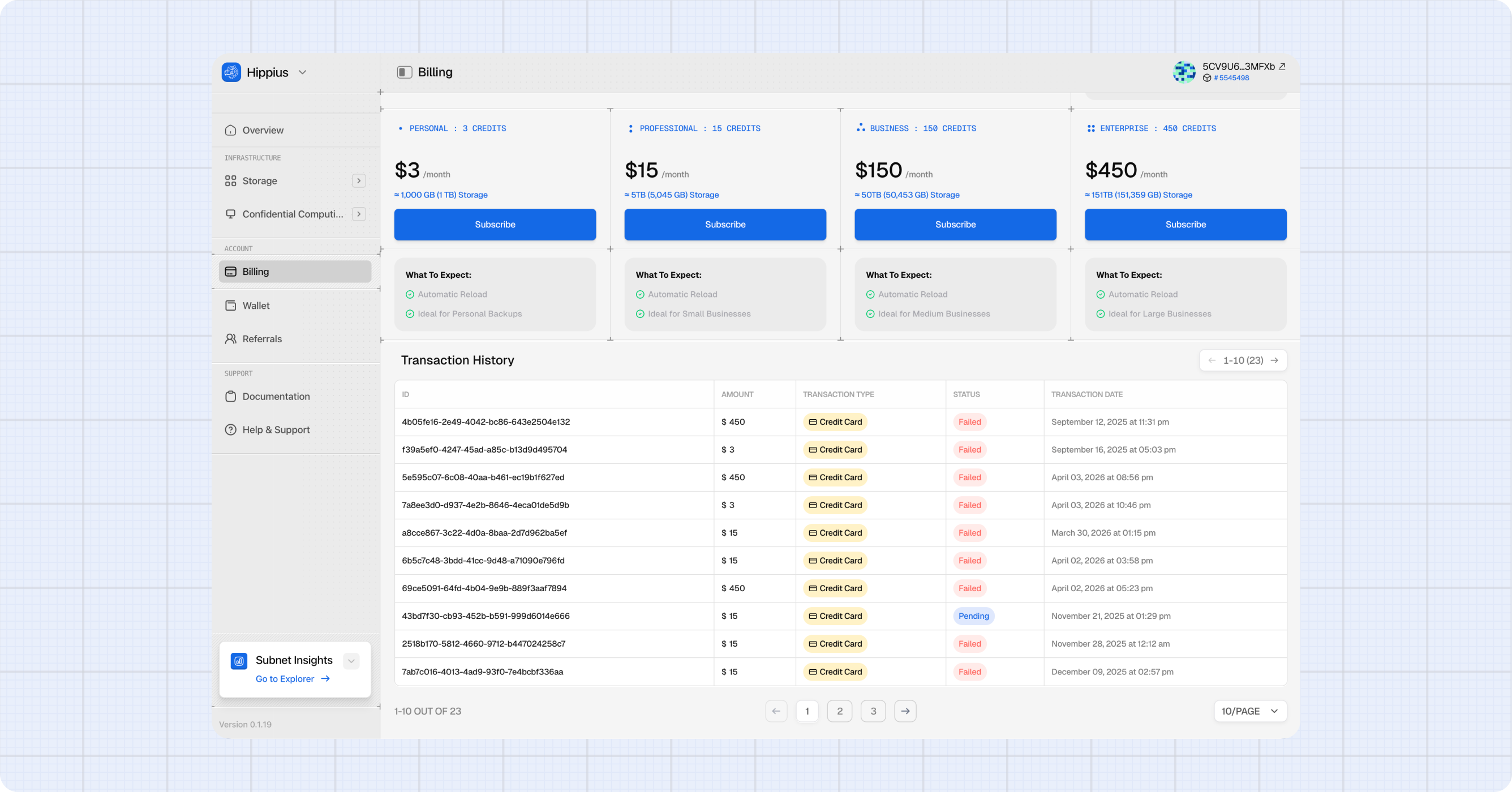 Transaction history
