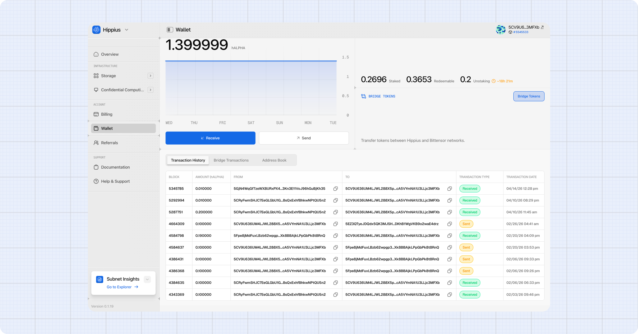 Transaction history tab