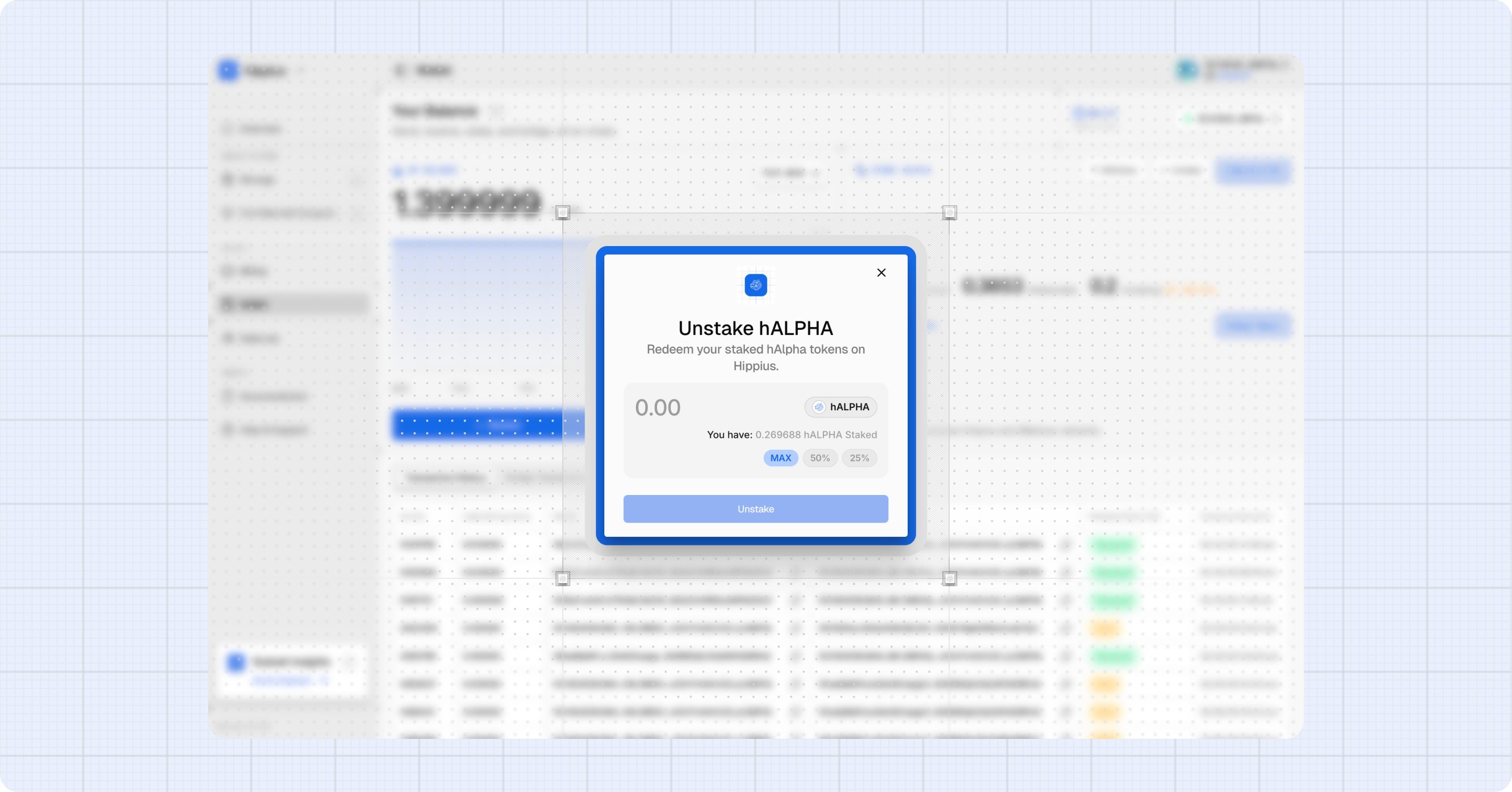 Unstake dialog