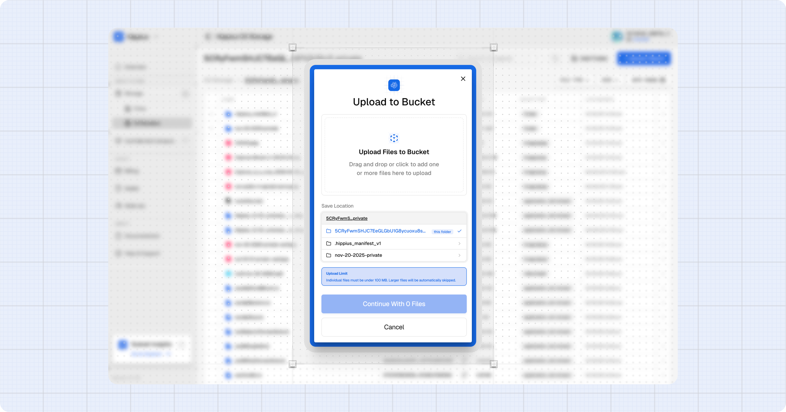 Upload to bucket dialog