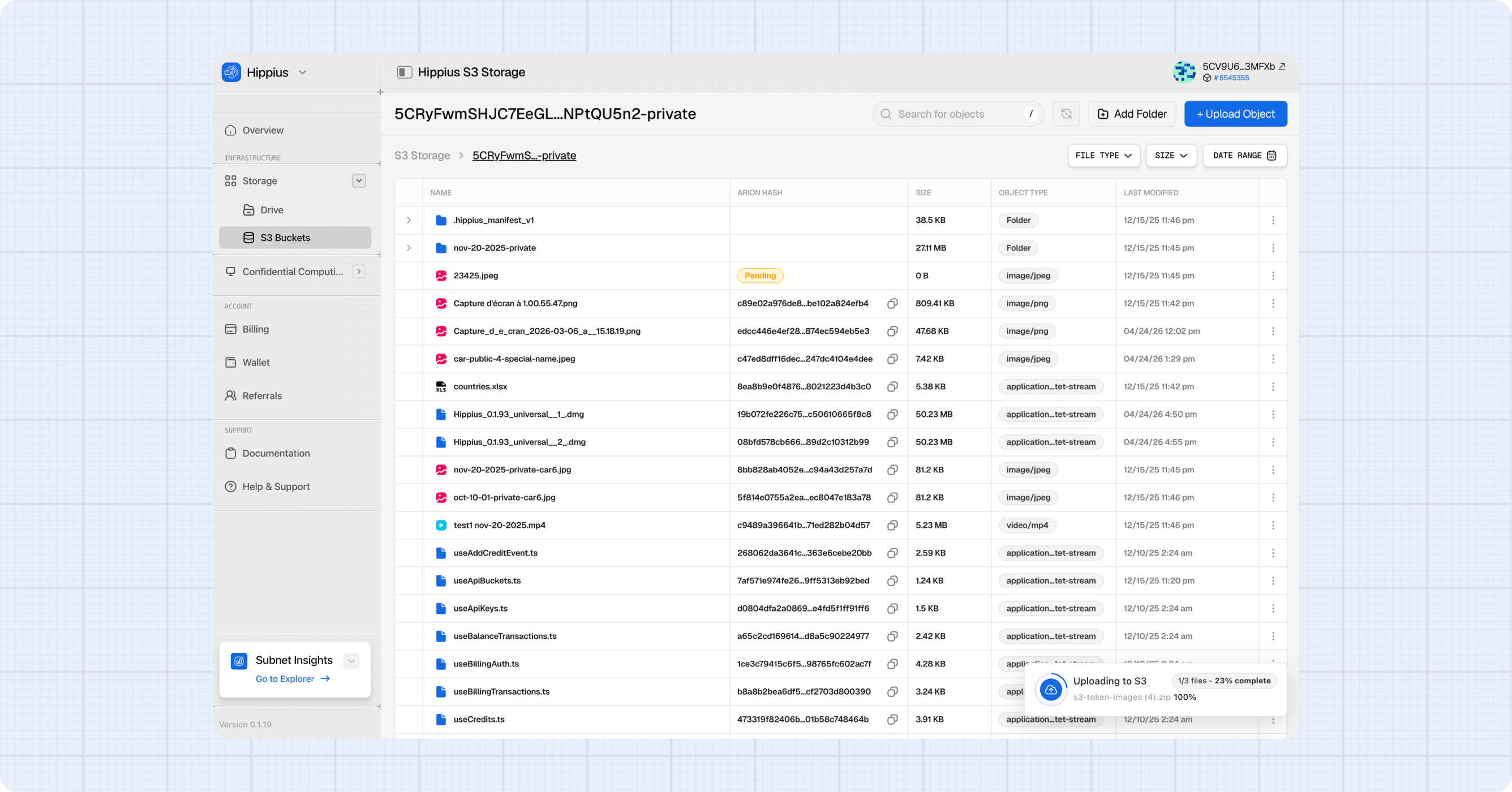 Upload progress widget — expanded