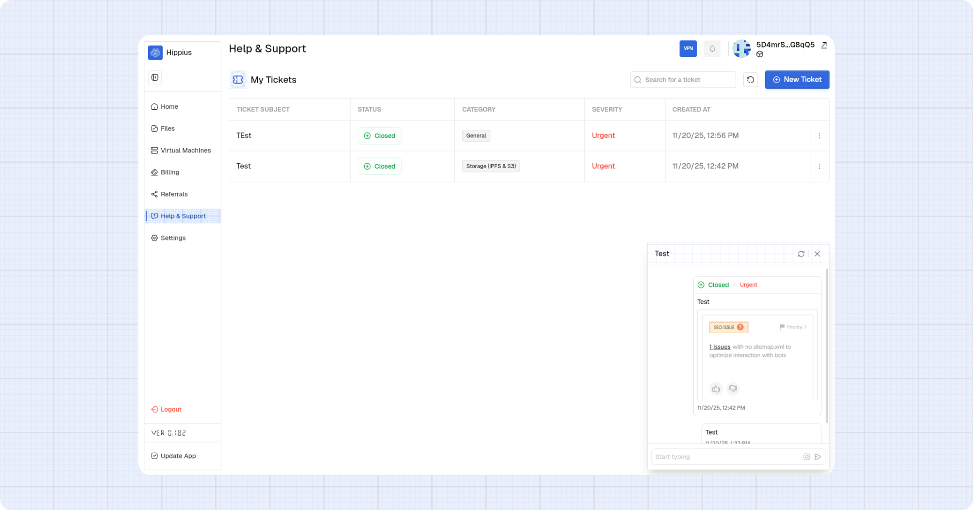 View support ticket messages