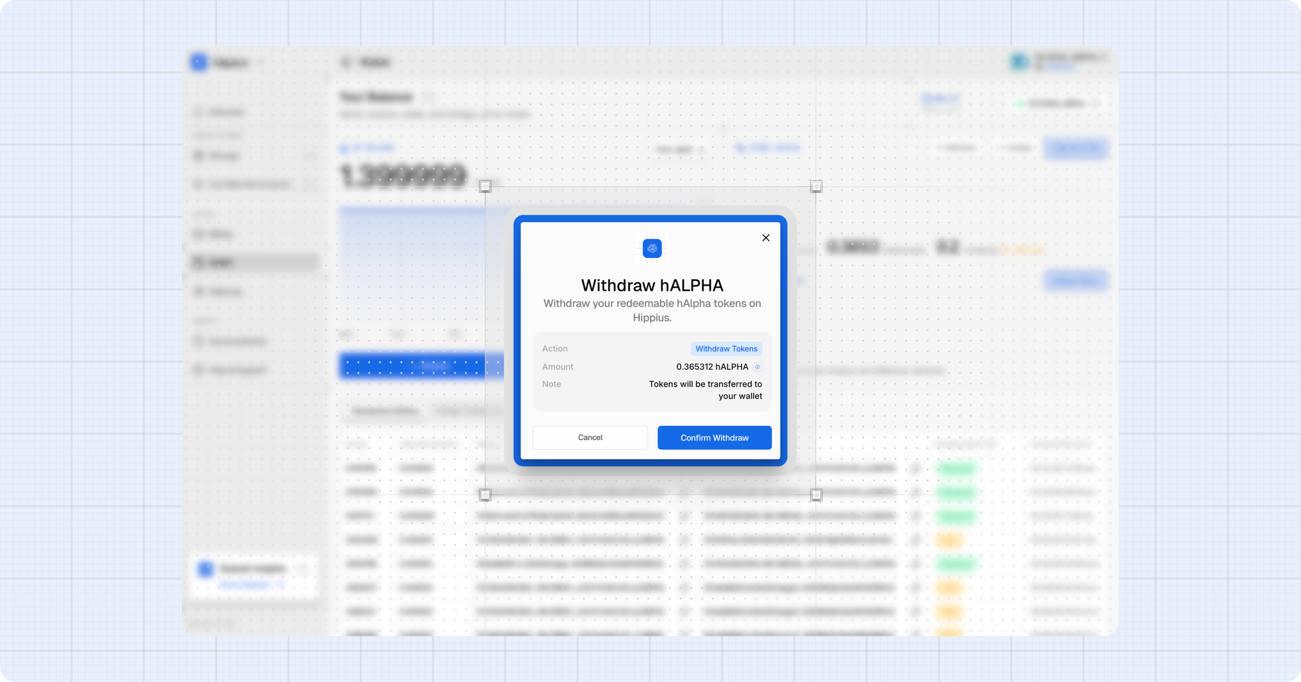 Withdraw dialog