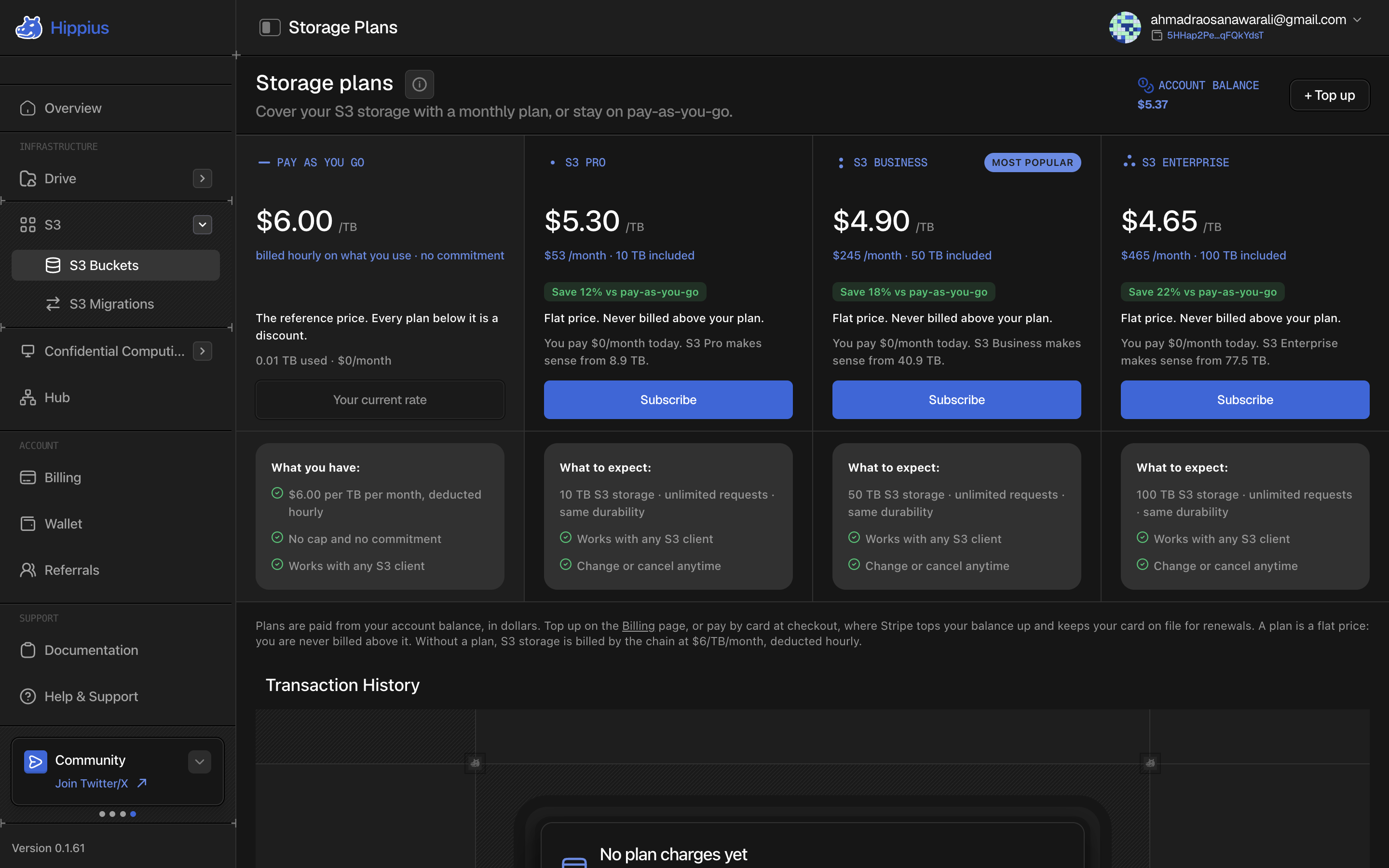 S3 storage plans and pay as you go