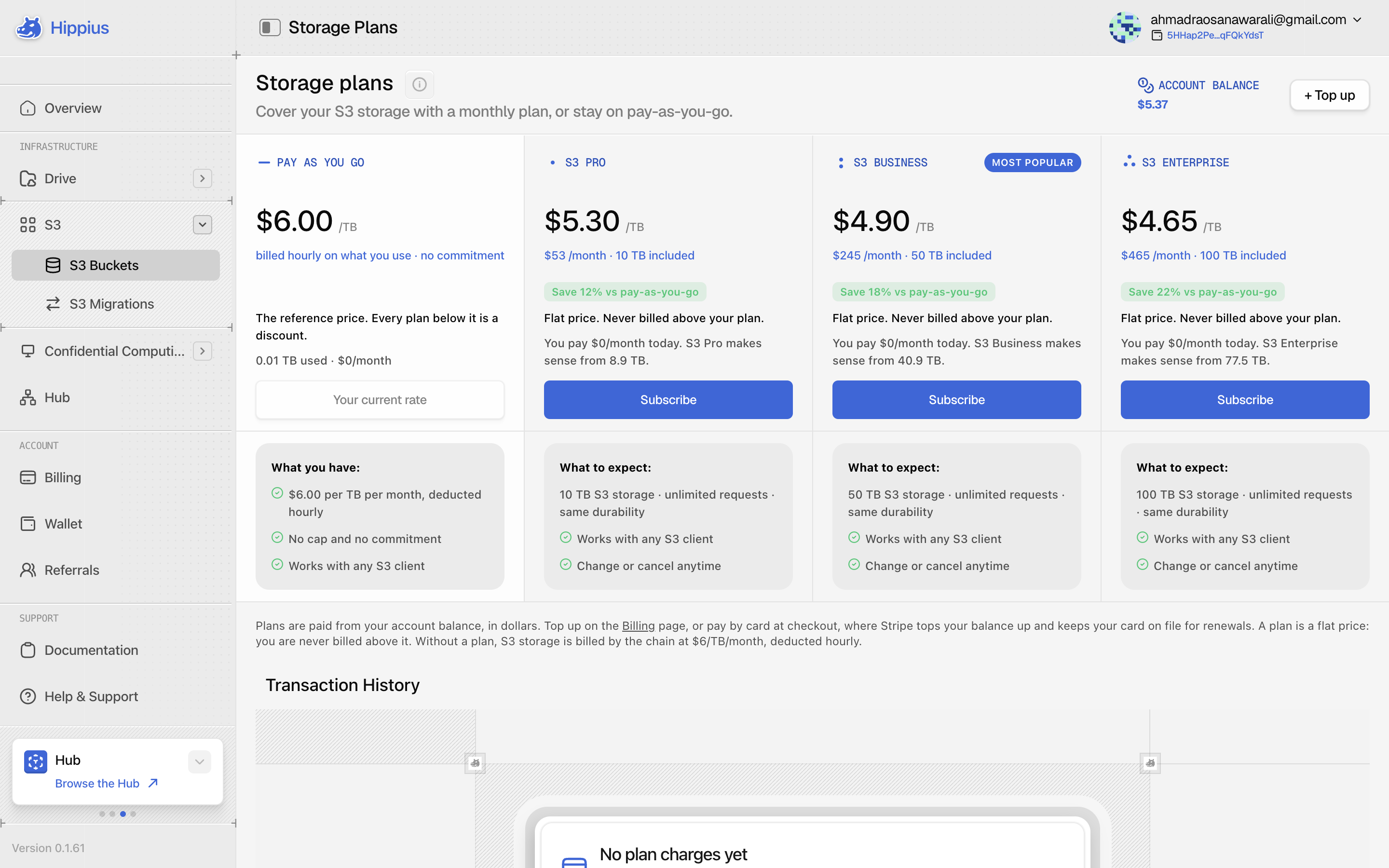 S3 storage plans and pay as you go