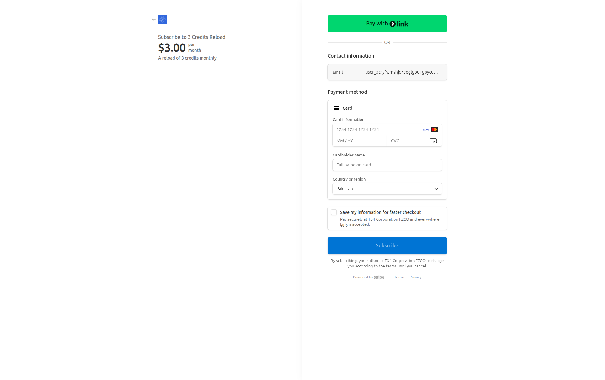 Stripe subscription checkout
