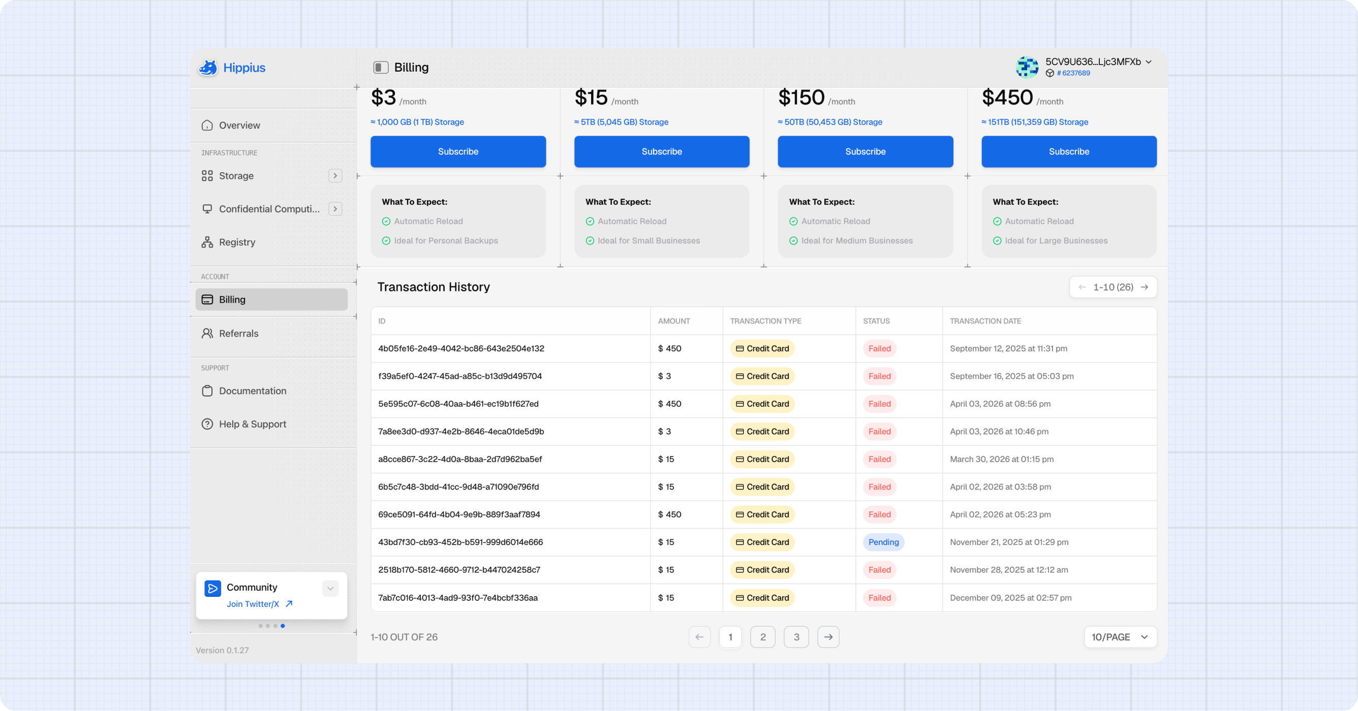 Transaction history