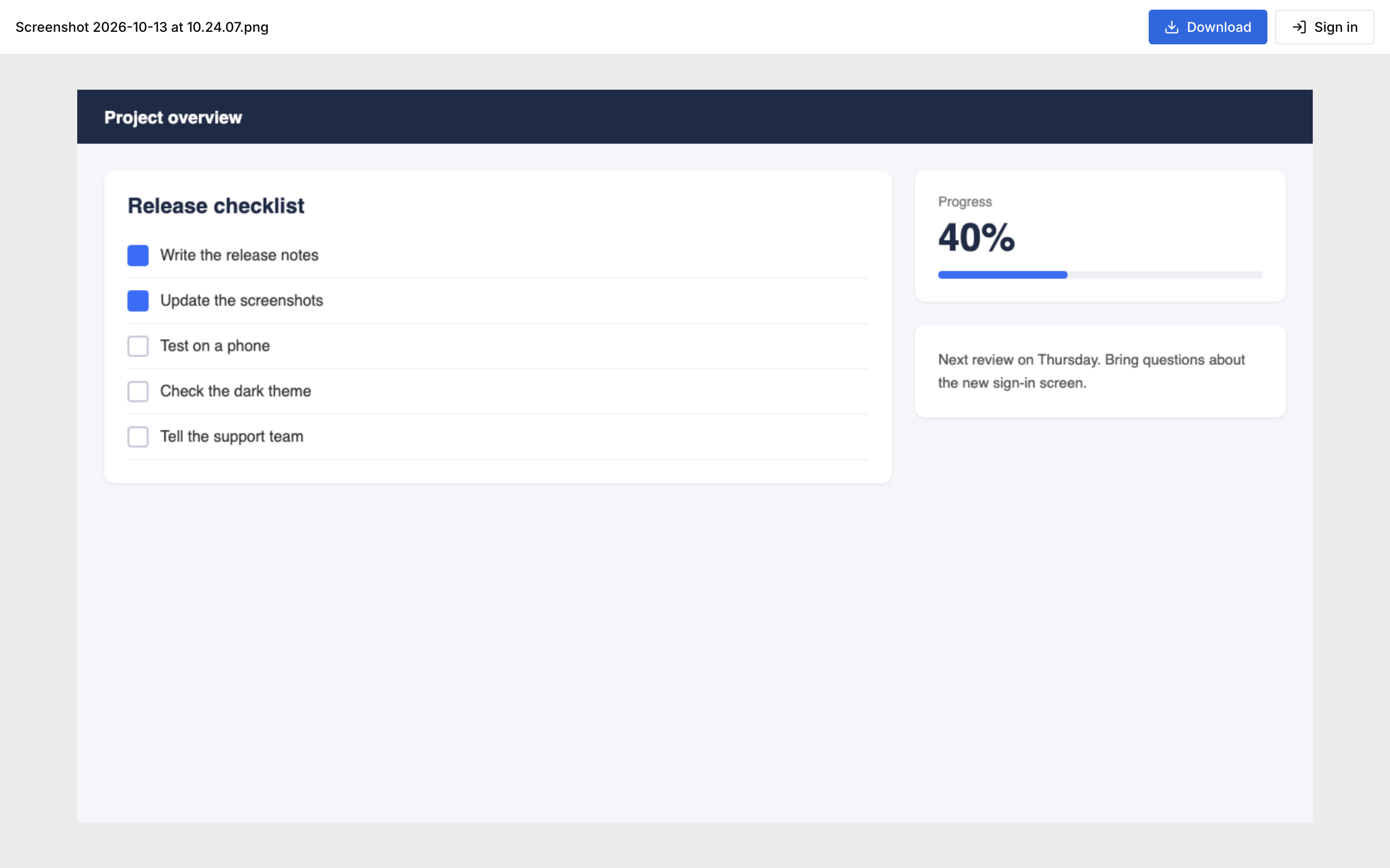 A capture link opened in a browser, showing the screenshot with a Download button