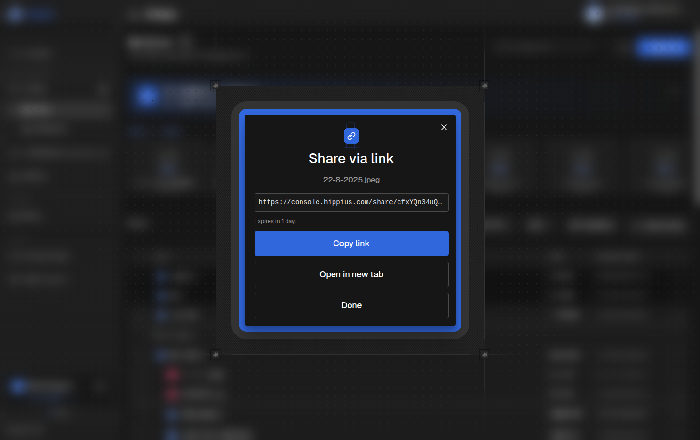 Share dialog with URL ready