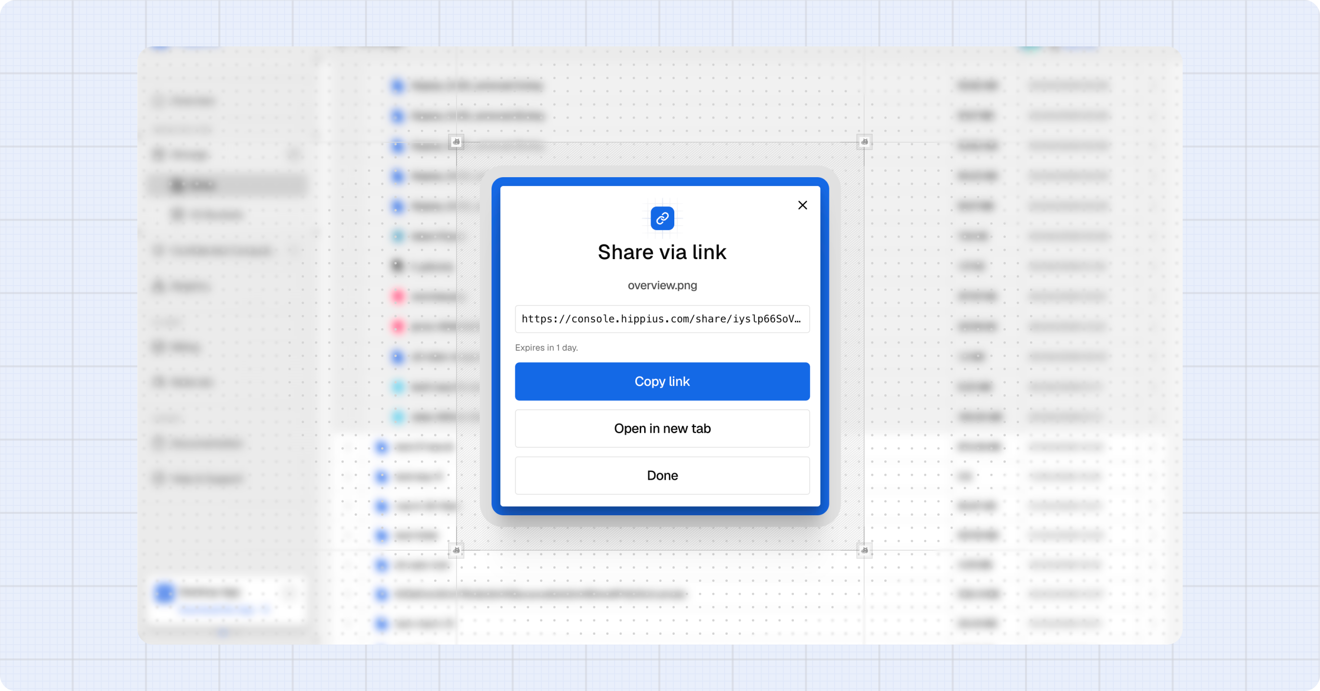 Share dialog with URL ready