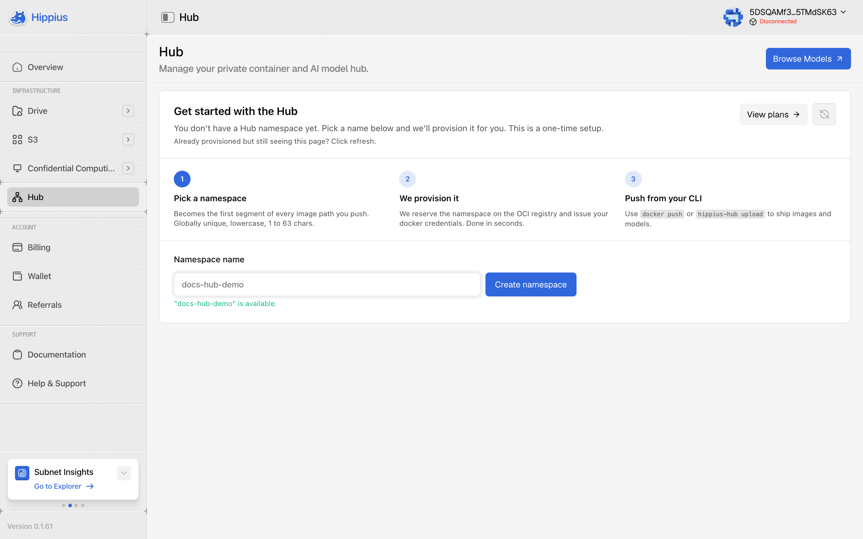 Setting up a Hub namespace