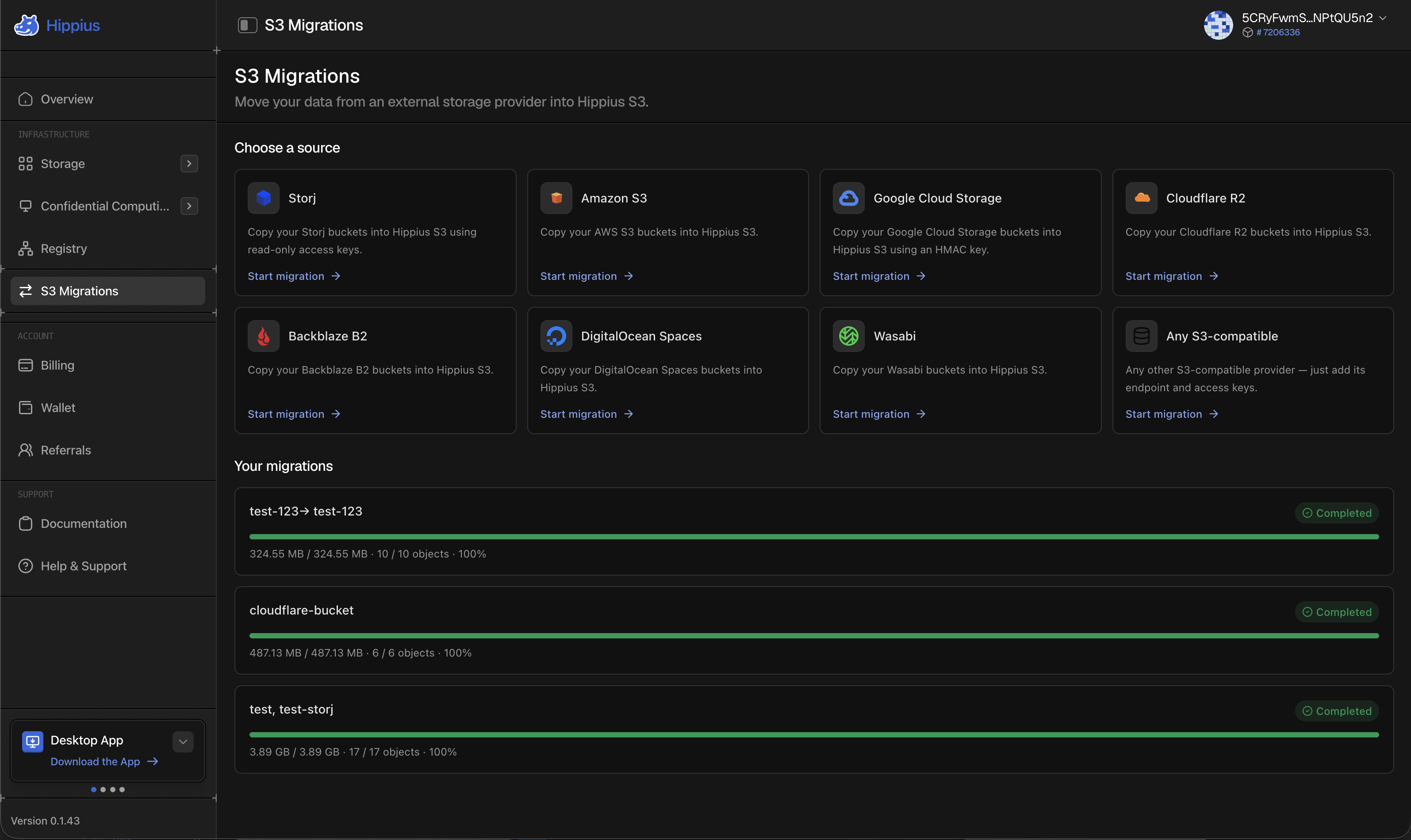 The S3 Migrations page, showing every provider you can copy from