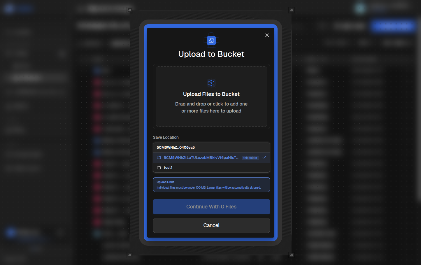 S3 upload dialog
