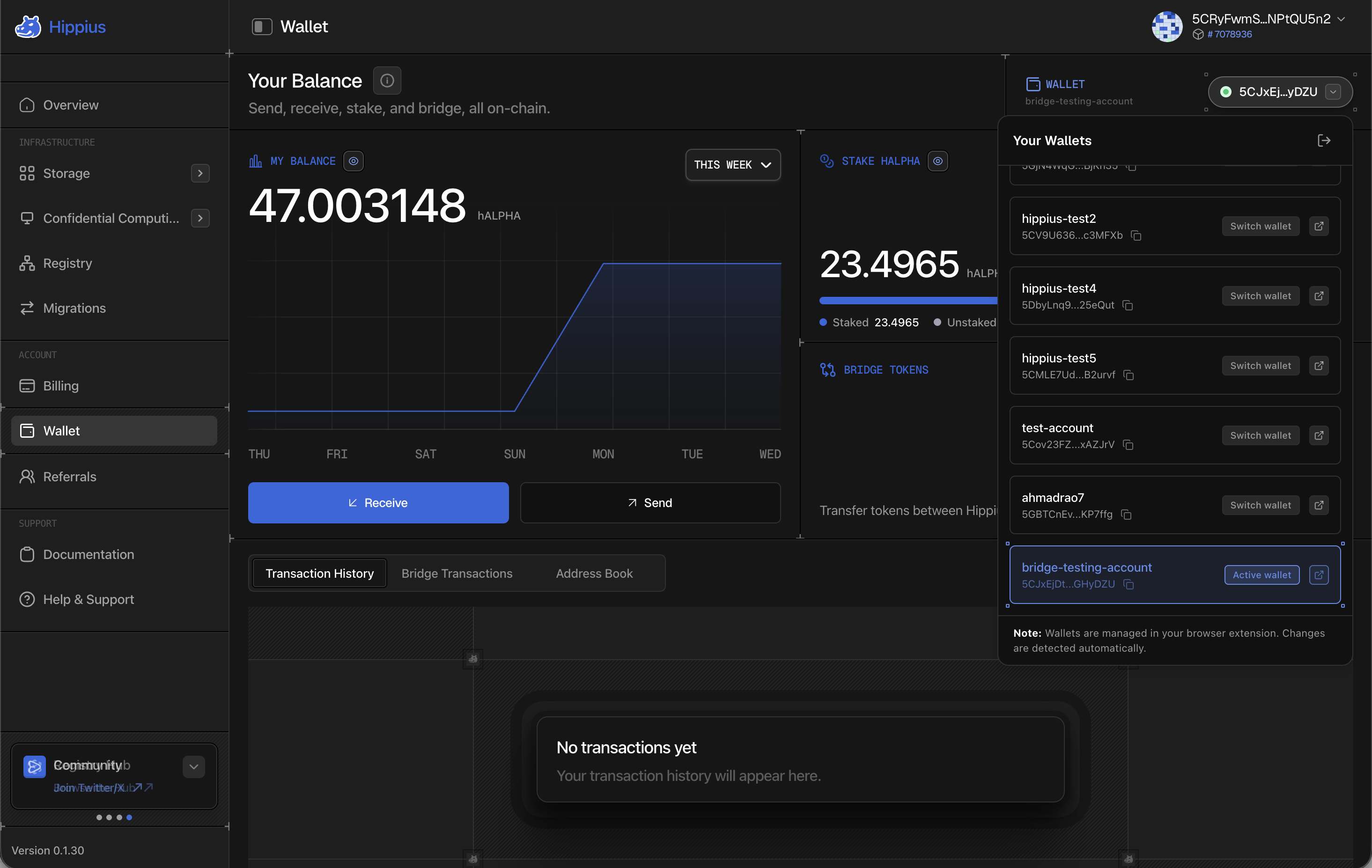 Active wallet dropdown