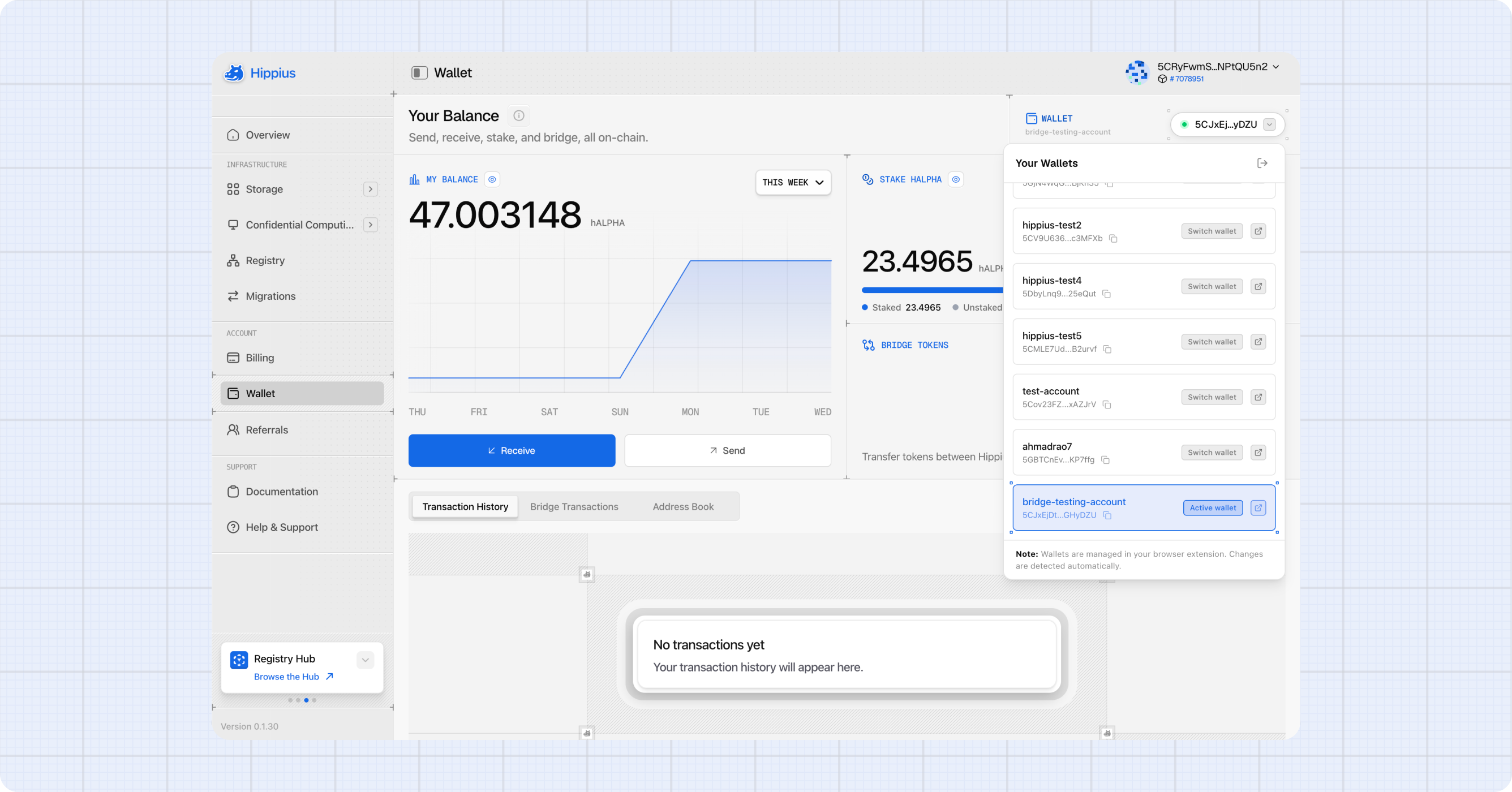 Active wallet dropdown