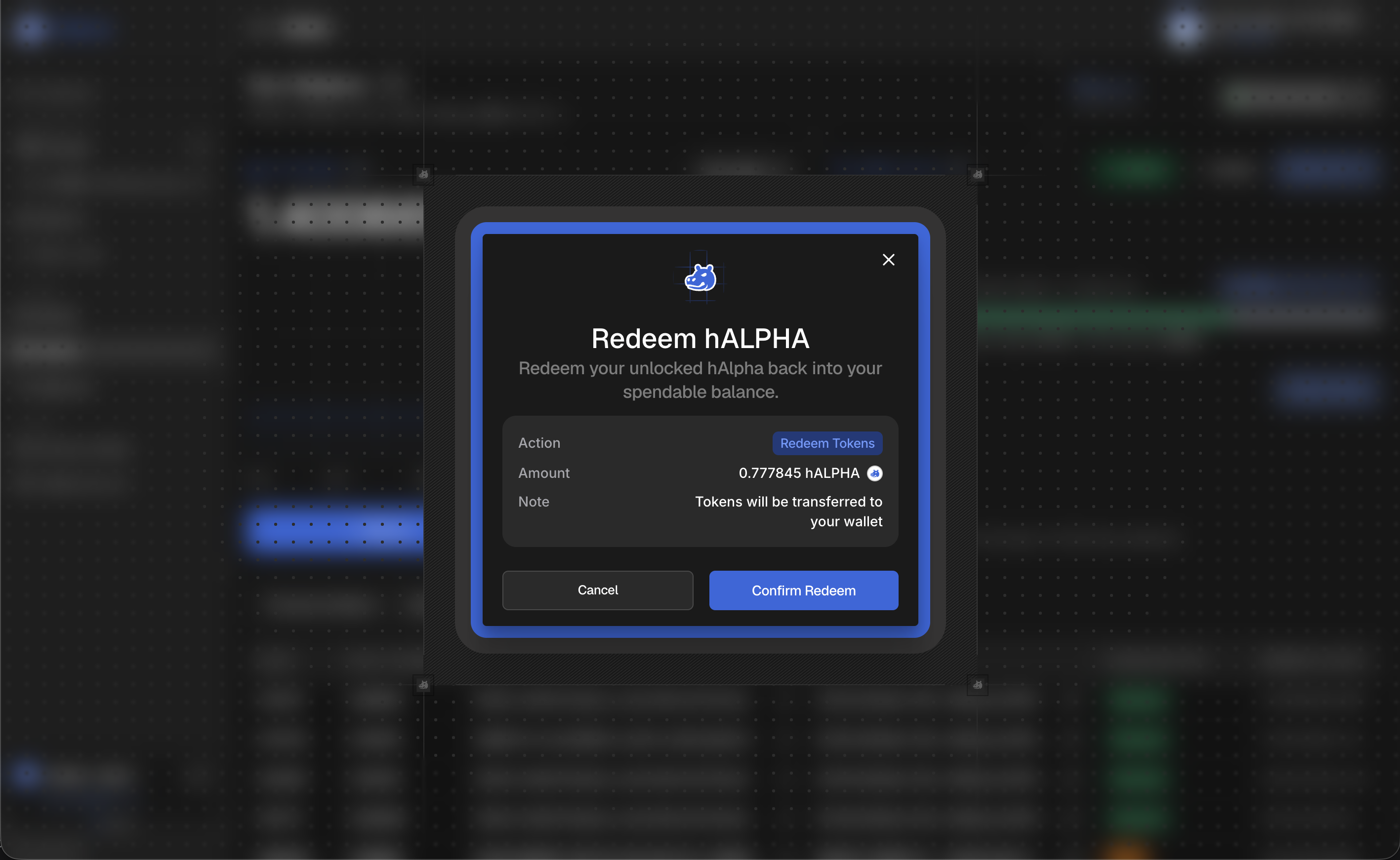 Redeem dialog