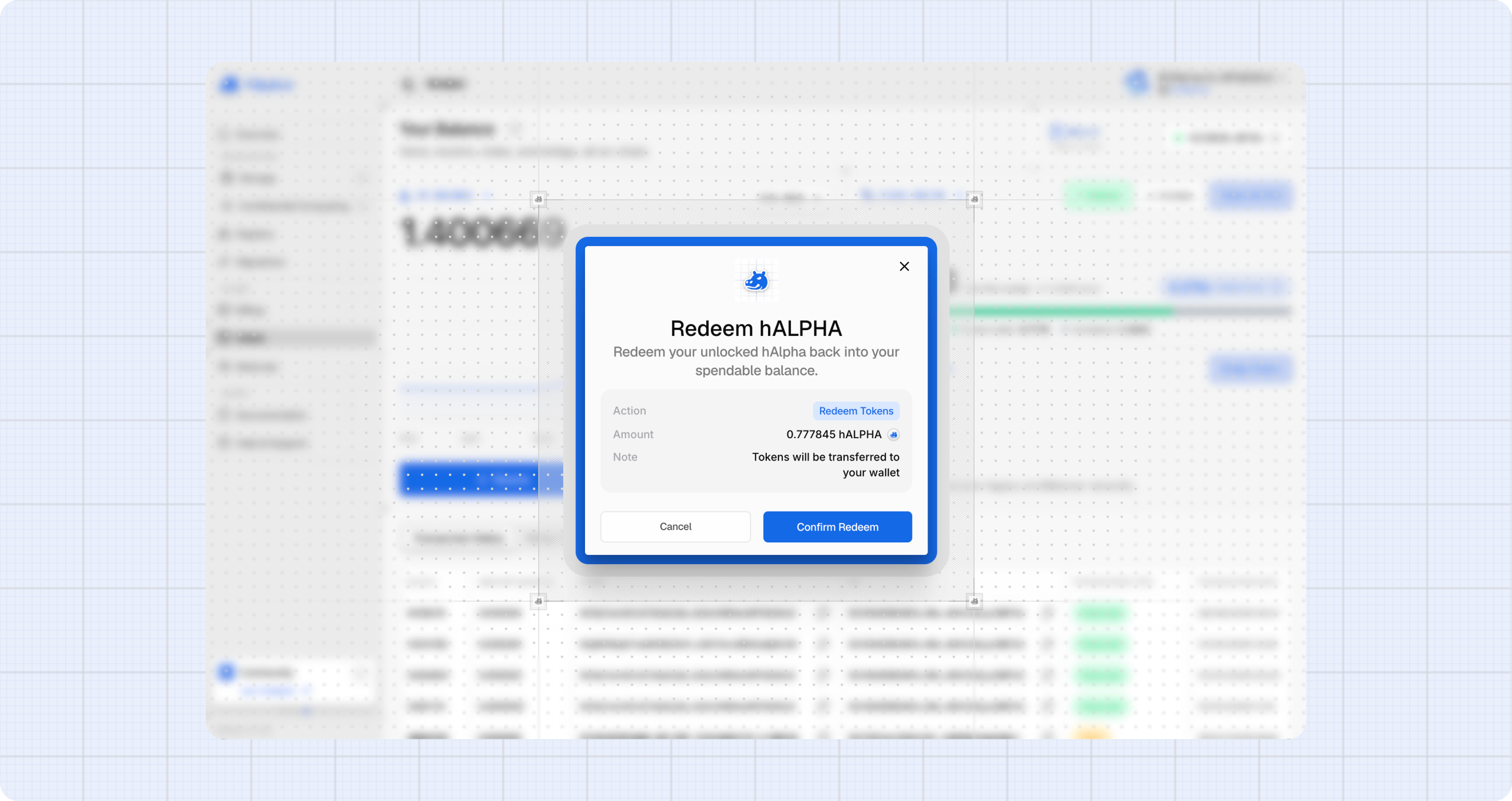 Redeem dialog