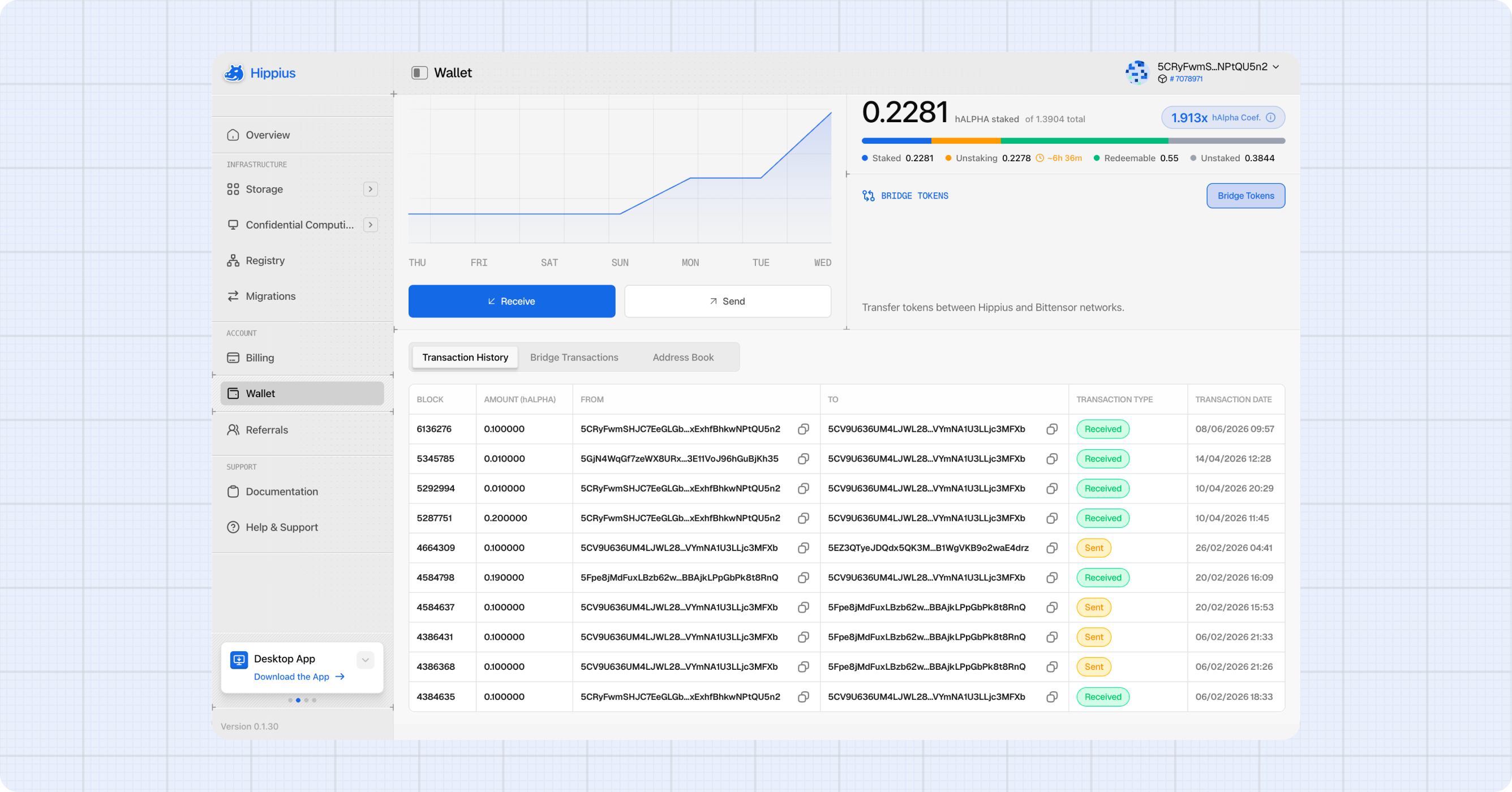 Transaction history tab