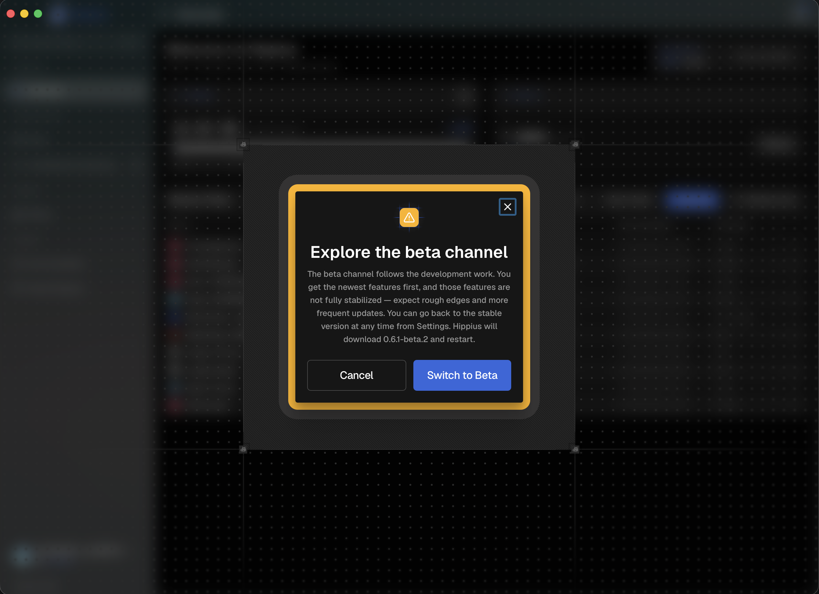 Beta channel confirmation dialog