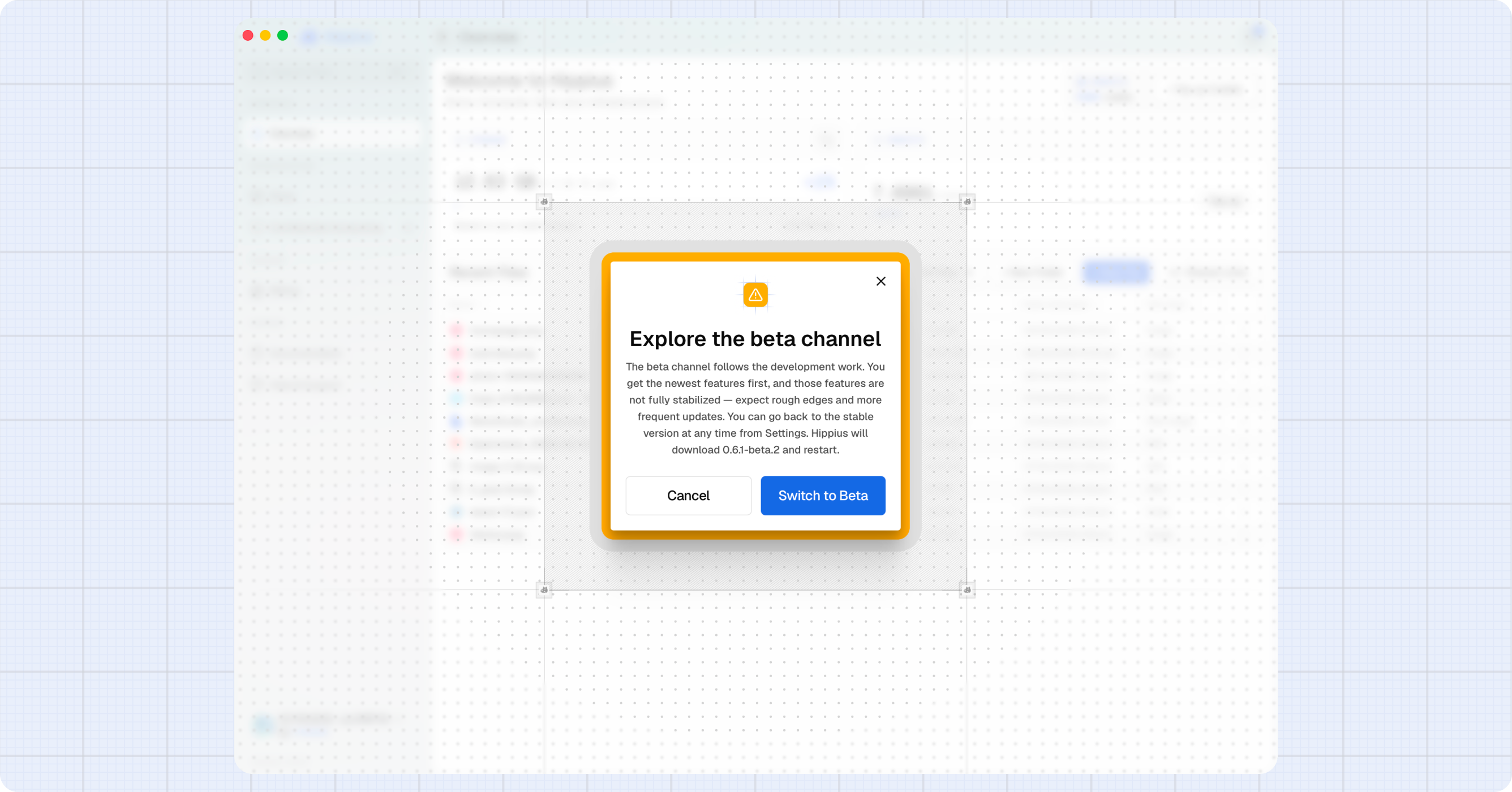 Beta channel confirmation dialog
