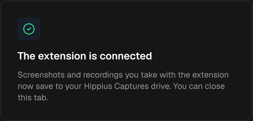 The console saying The extension is connected