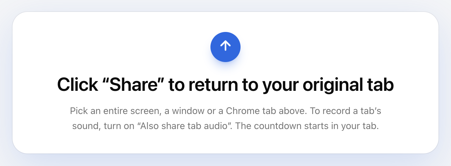 The Hippius tab while the browser's sharing dialog is open, saying Click Share to return to your original tab