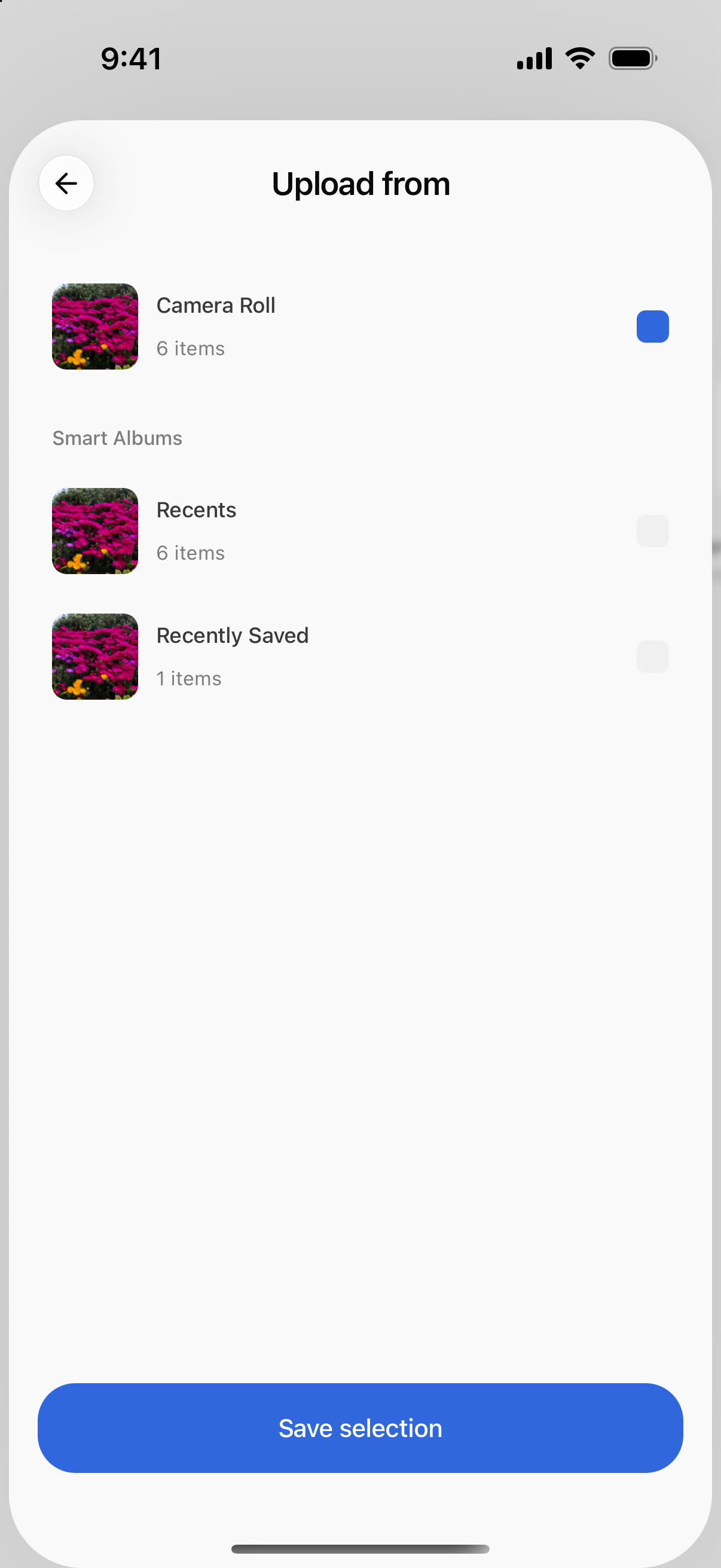The Camera Uploads settings screen