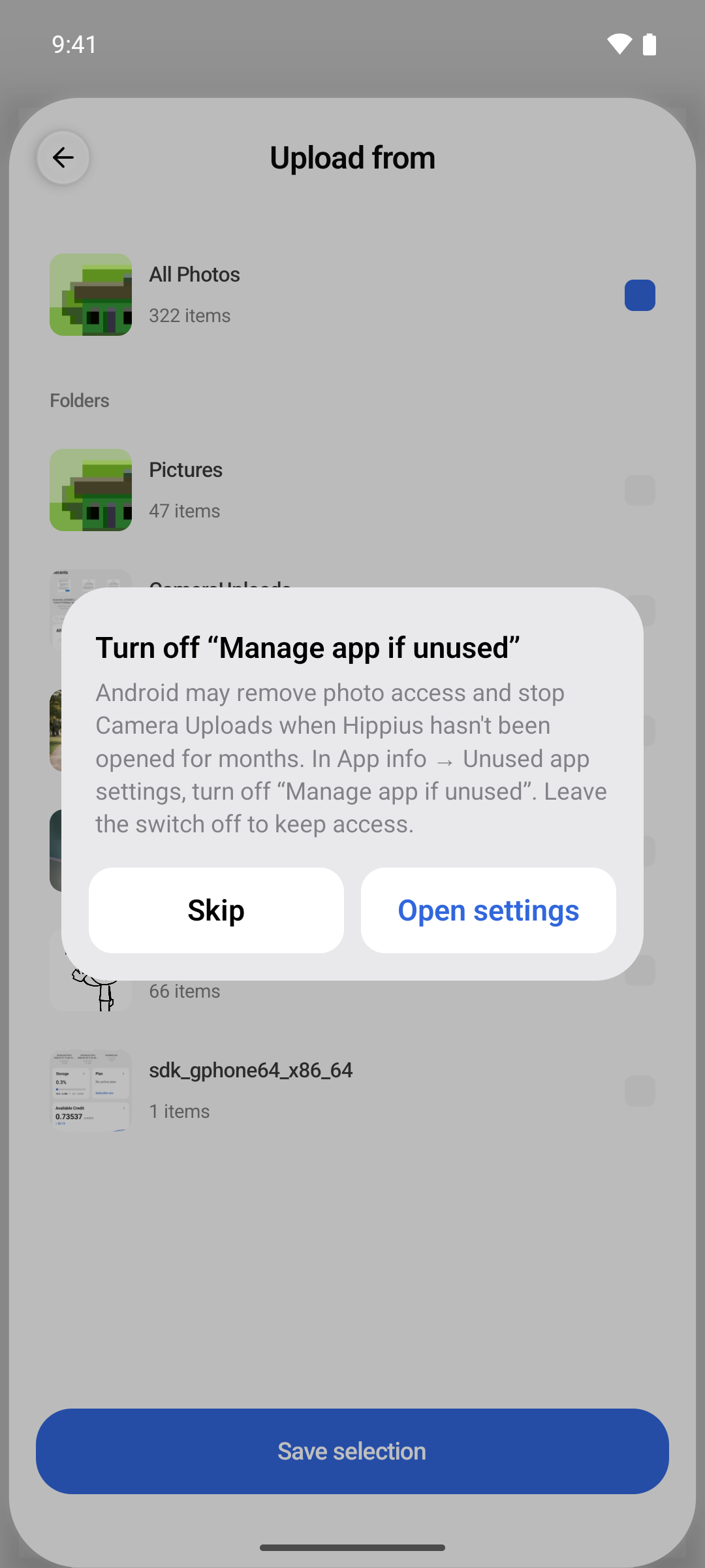 The dialog asking to turn off Manage app if unused