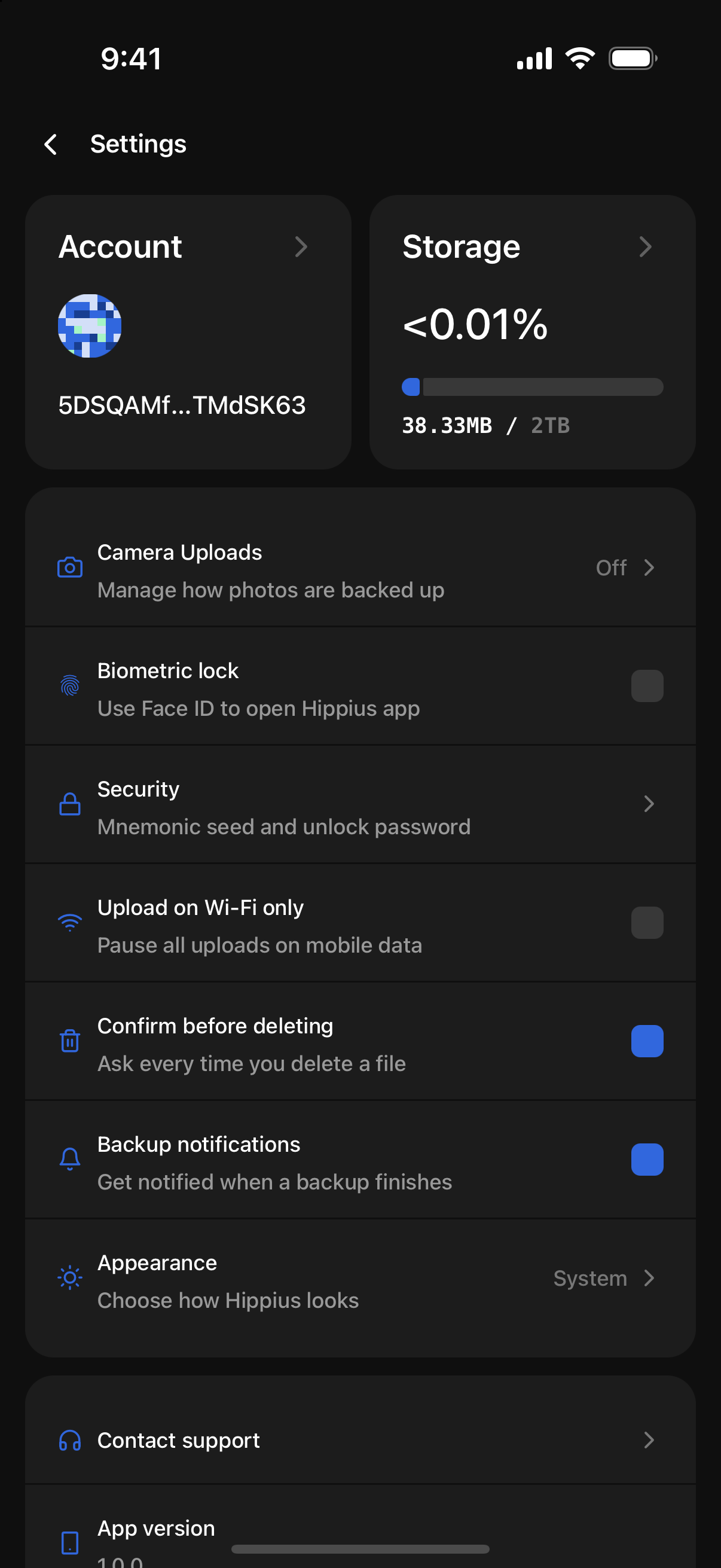 The Settings screen